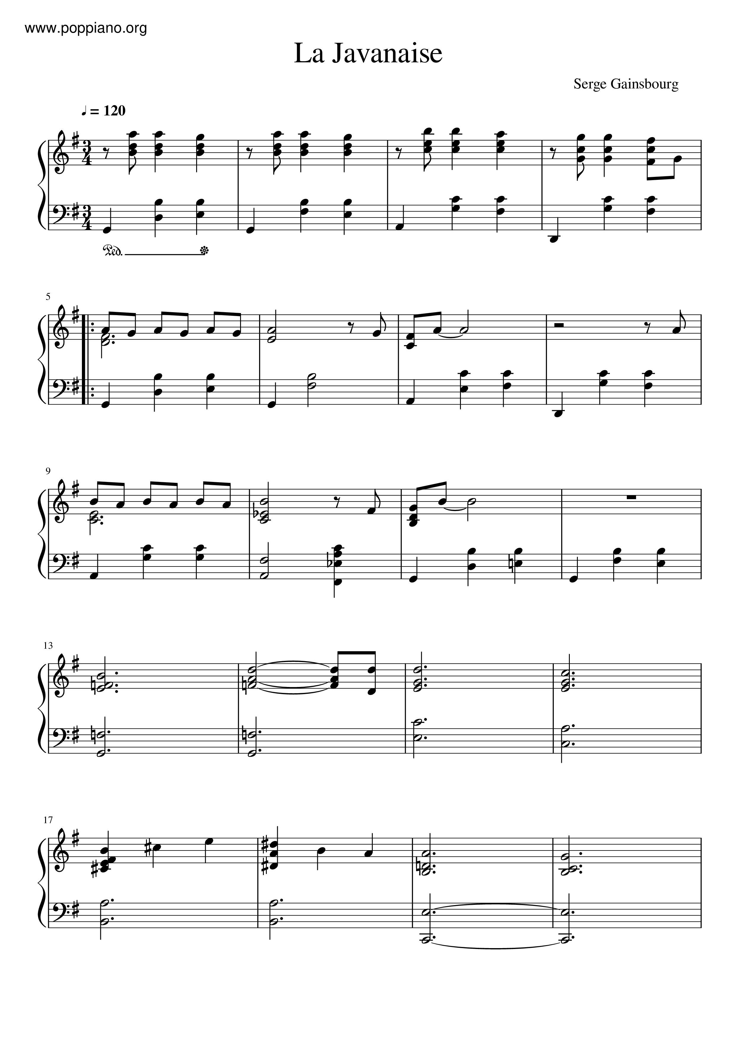 La Javanaise Score