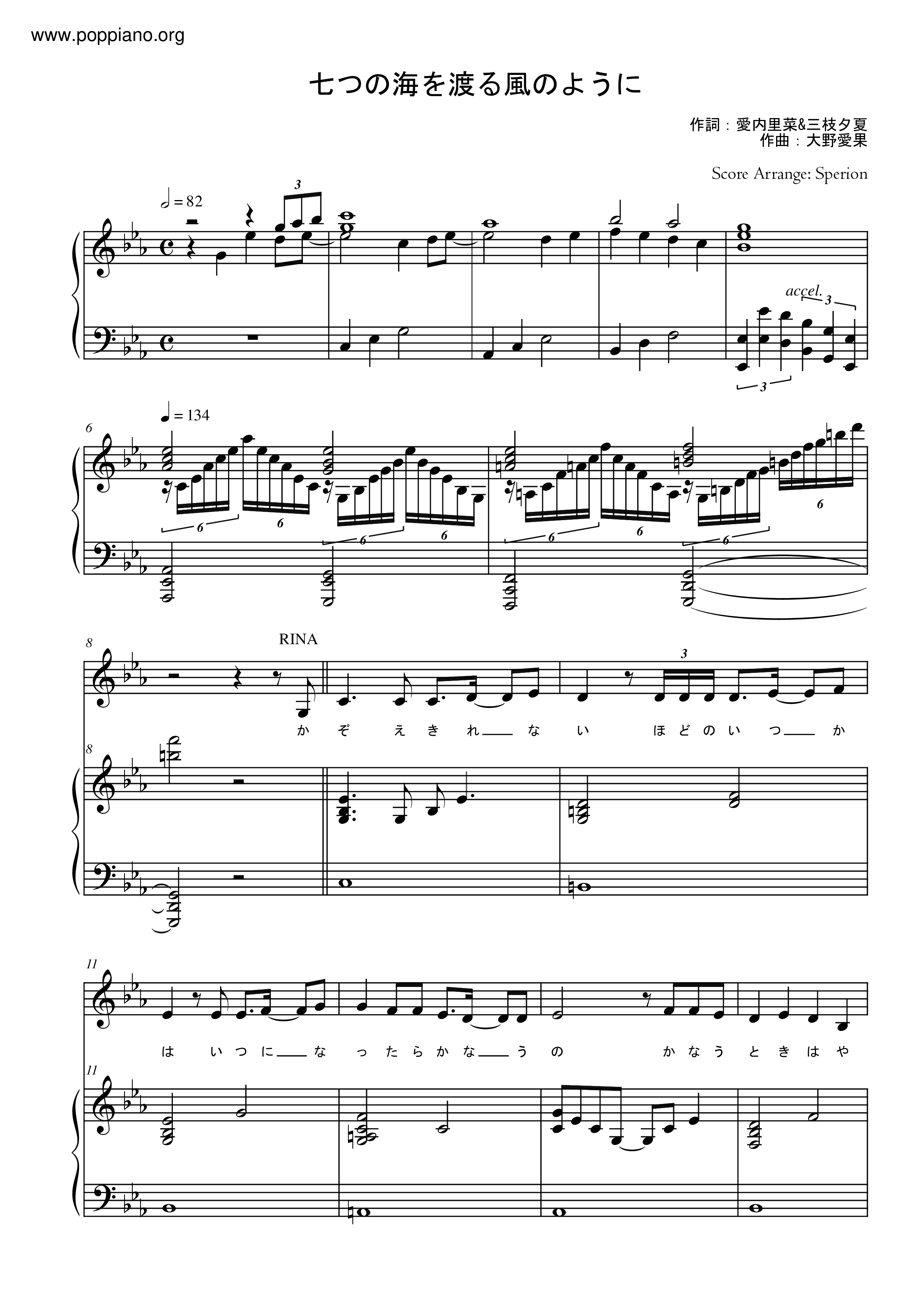 Like The Wind Across The Seven Seas Score