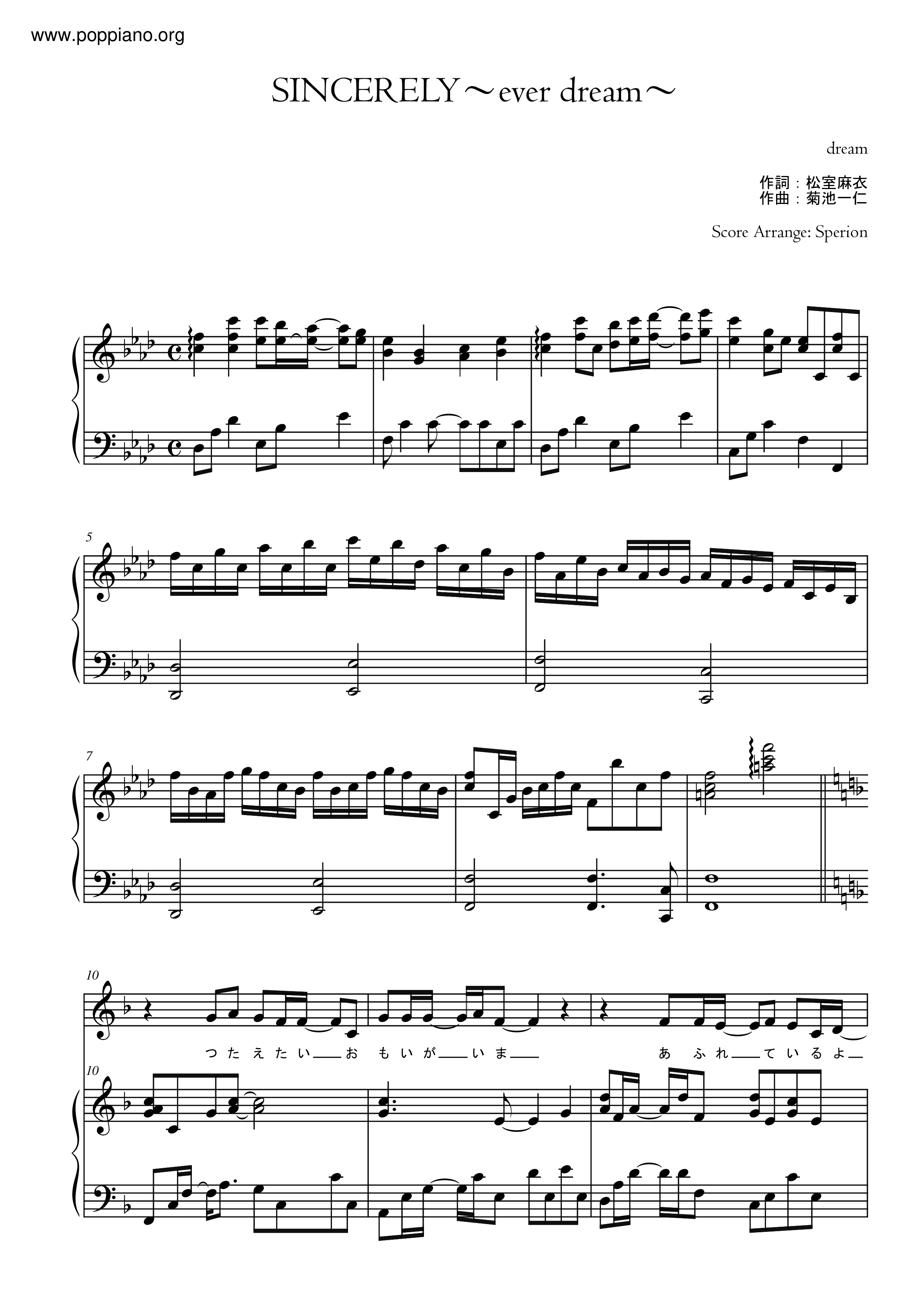 Sincerely ~Ever Dream~ Score