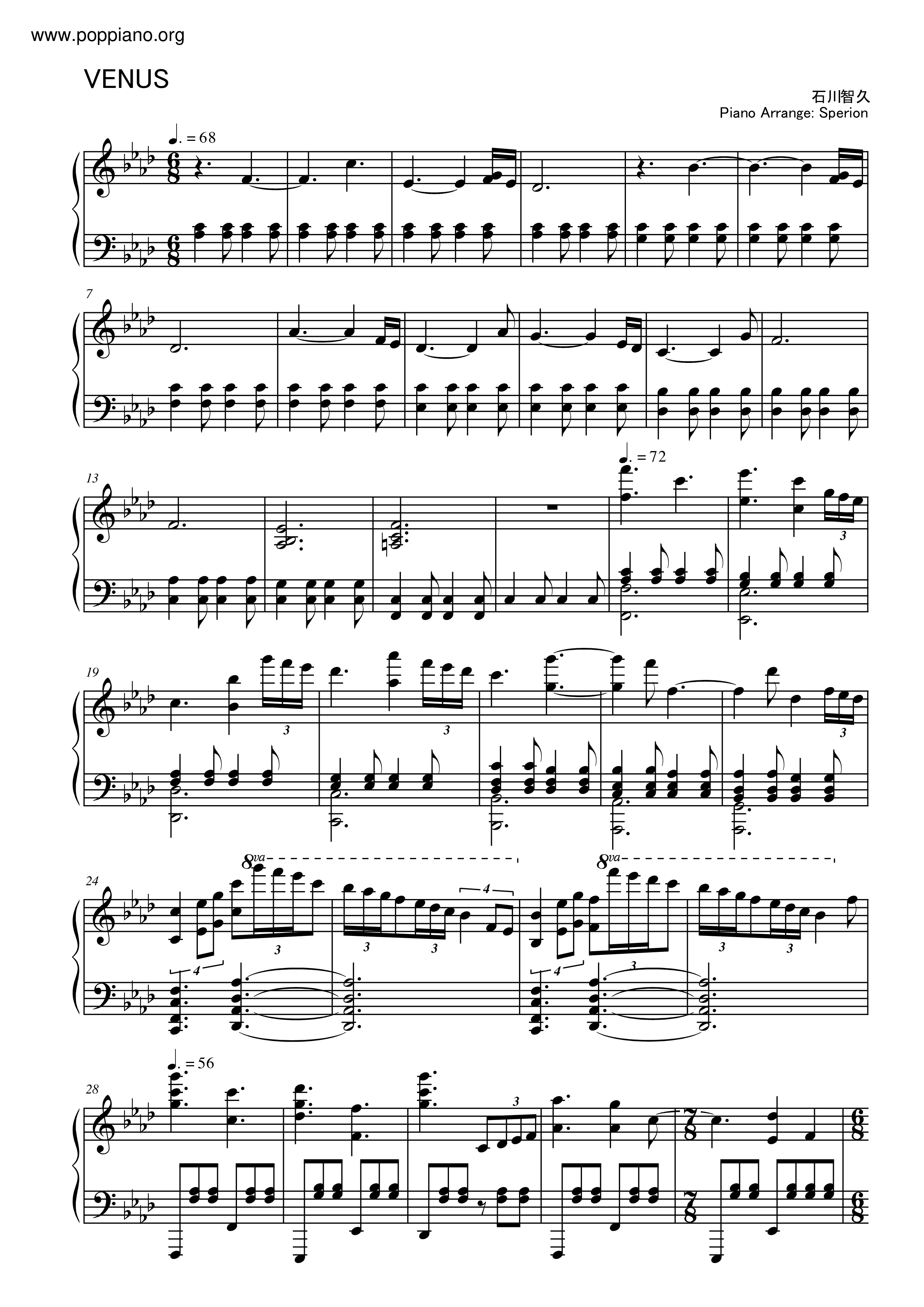 Venus For 4Hands Score