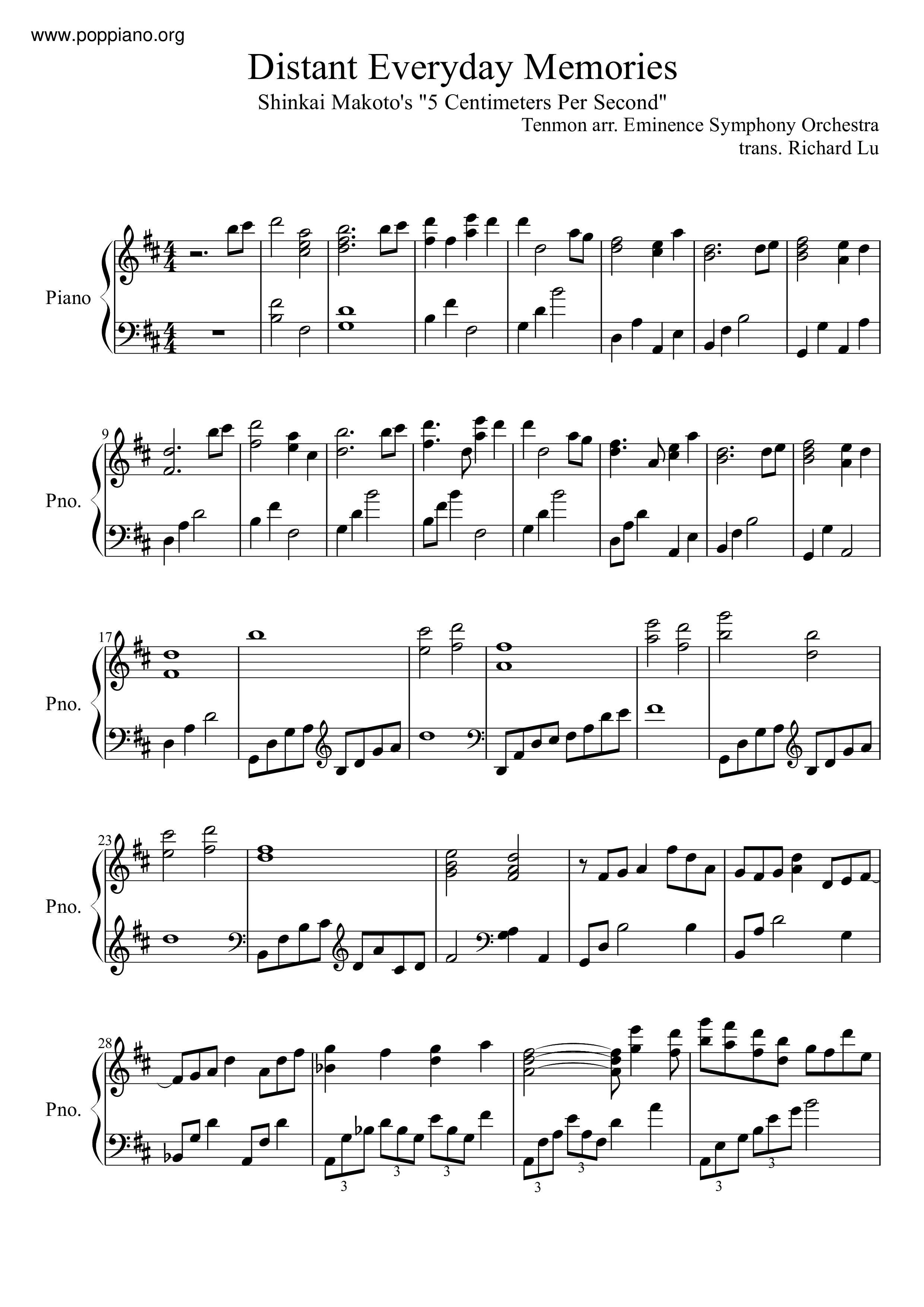 Omoide Wa Tooku No Hibi Score
