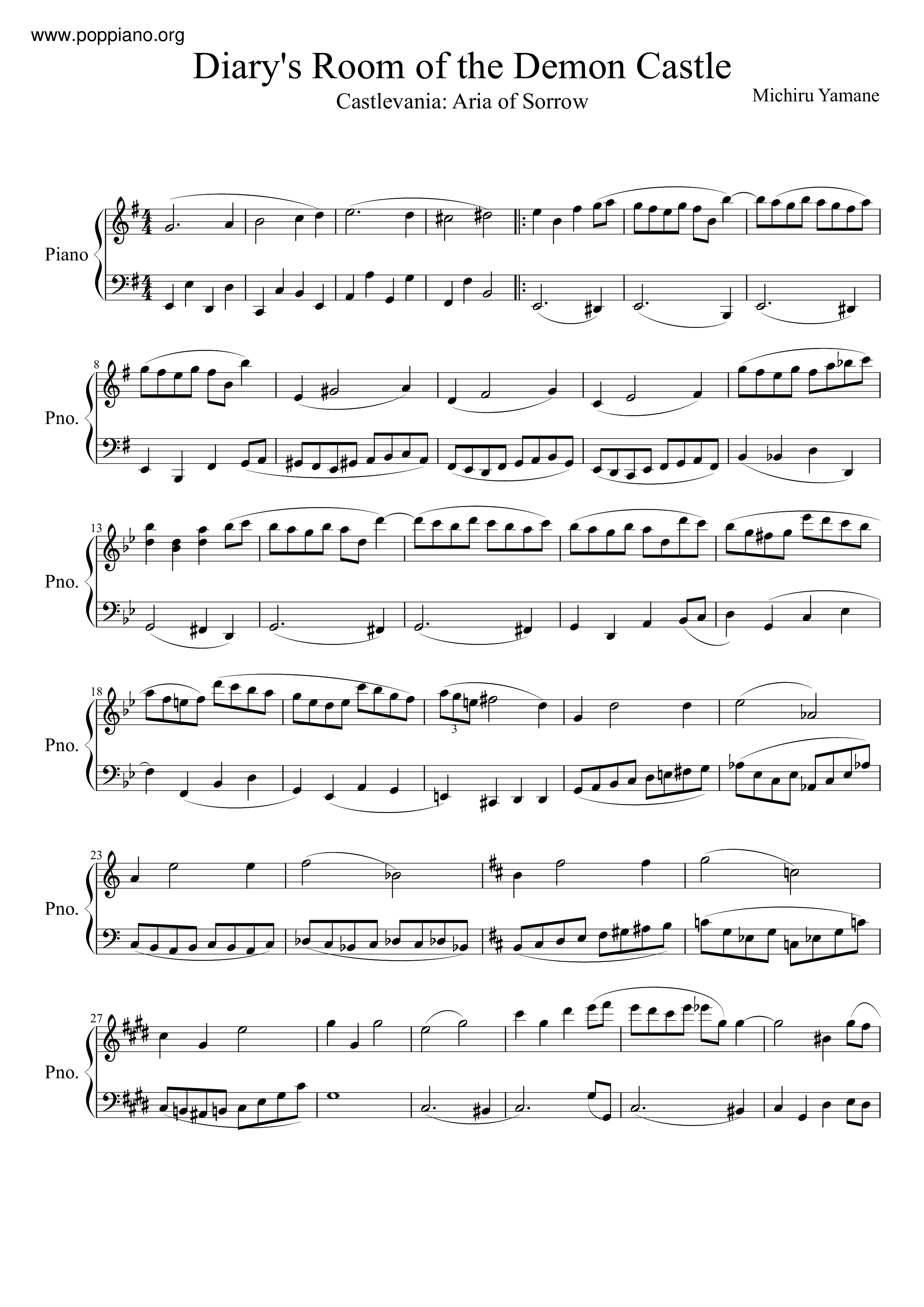 Diary's Room Of The Demon Castle Score