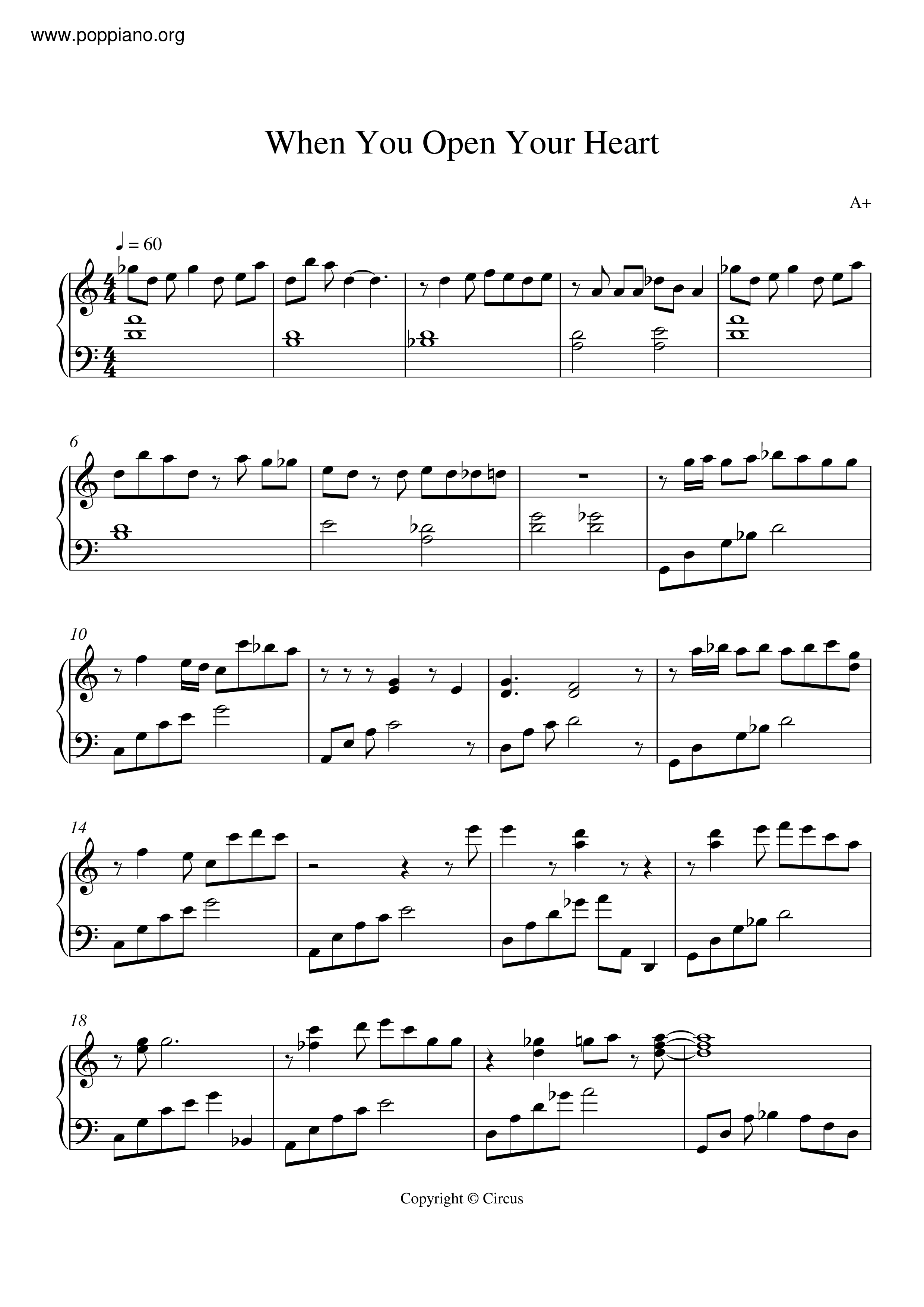 When You Open Your Heart Score