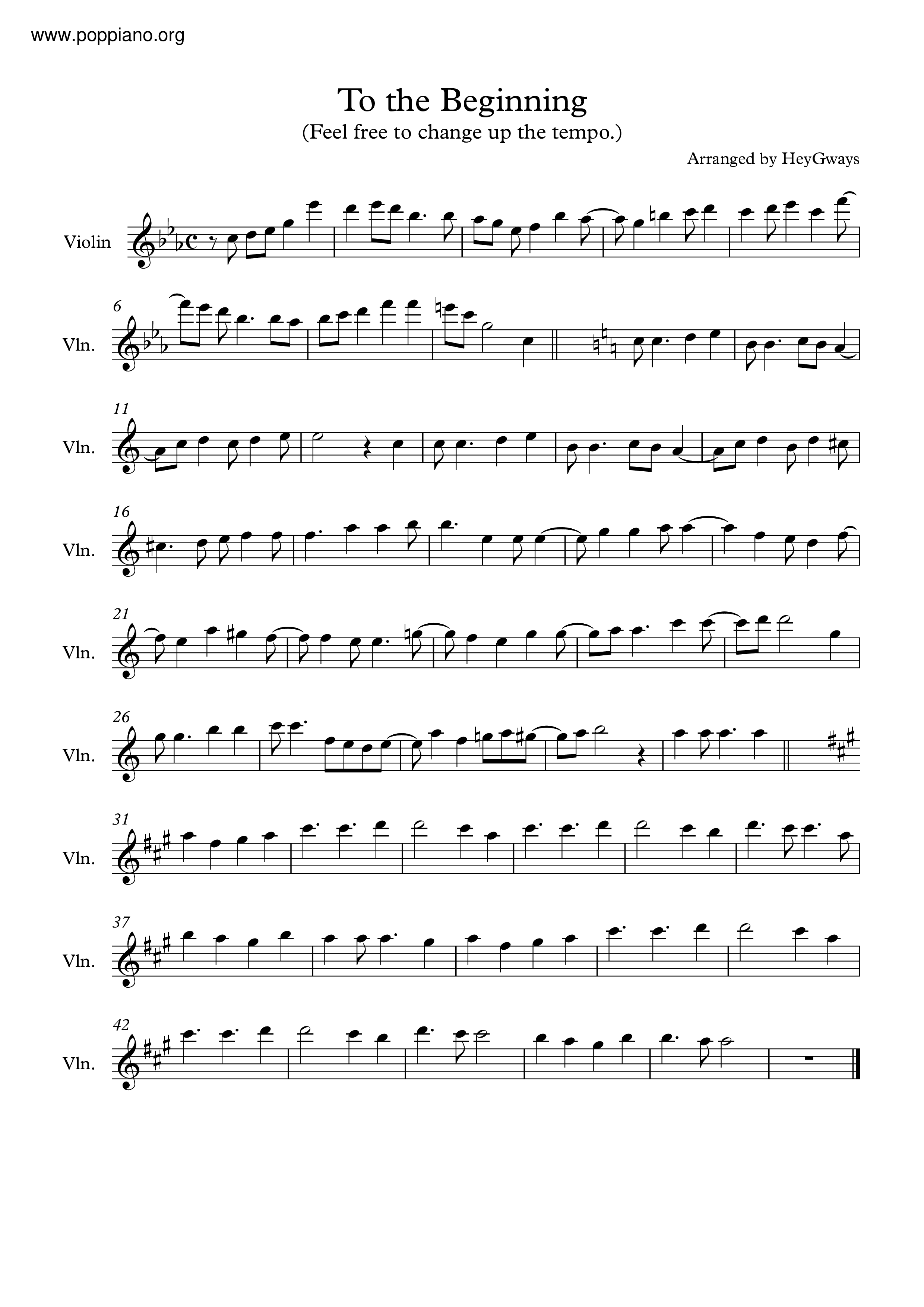 To The Beginning Score