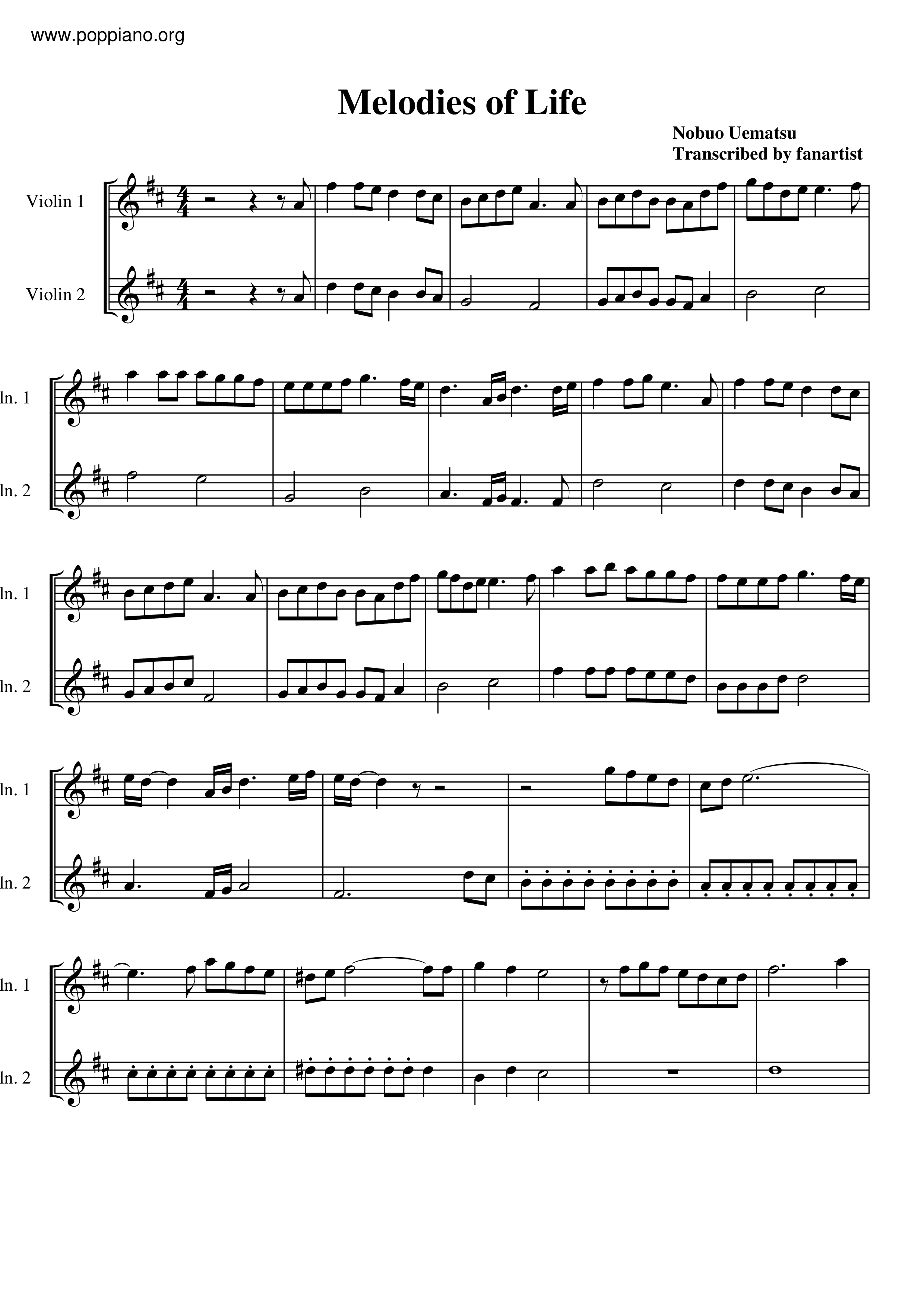 Melodies Of Life Score