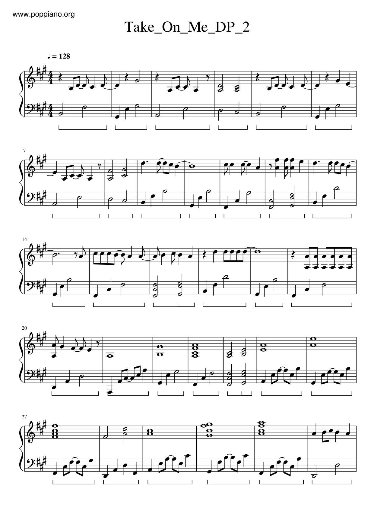 Take On Me Score