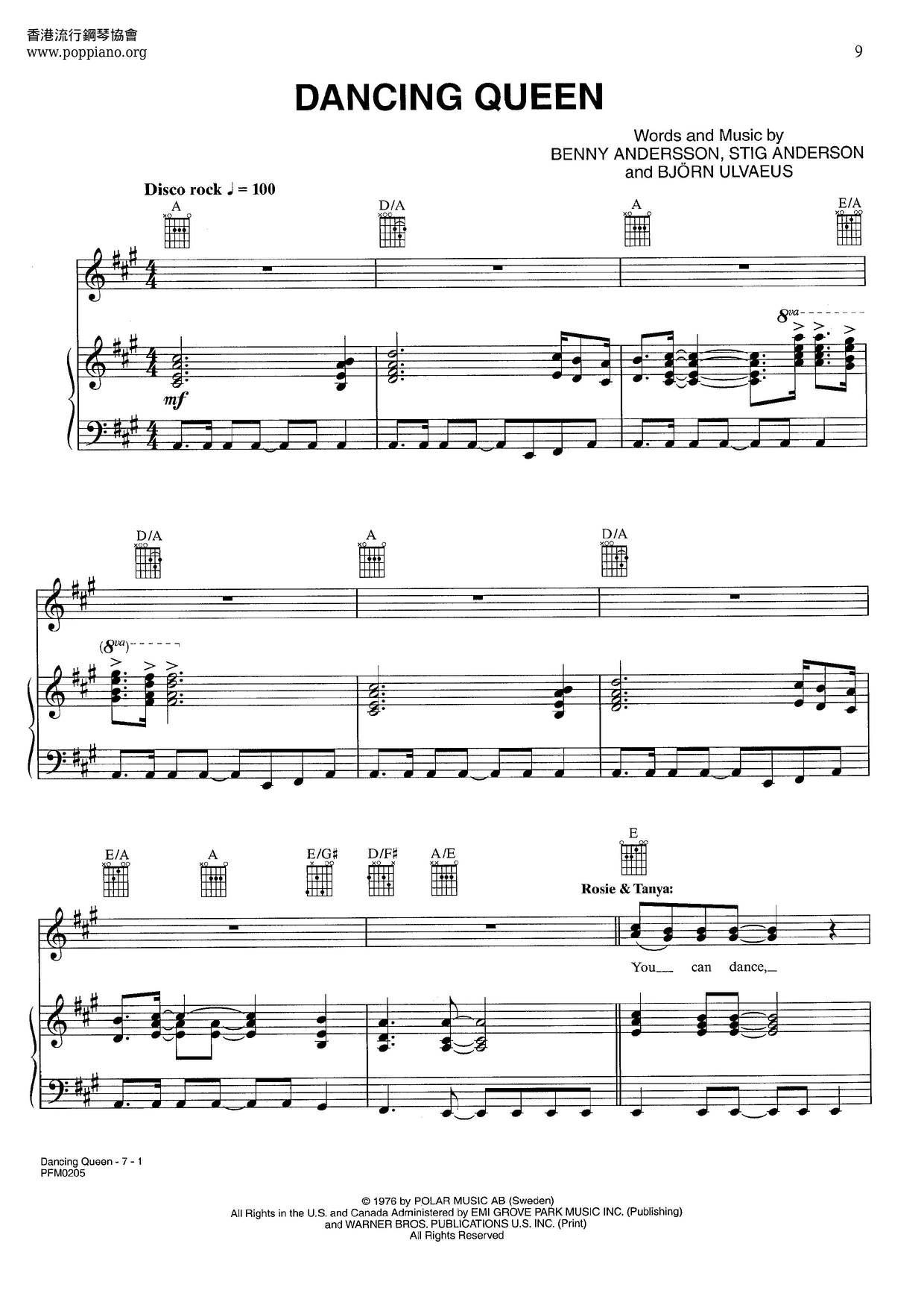 ABBADancing Queen Sheet Music pdf, ダンシング・クイーン 楽譜 Free Score Download ★