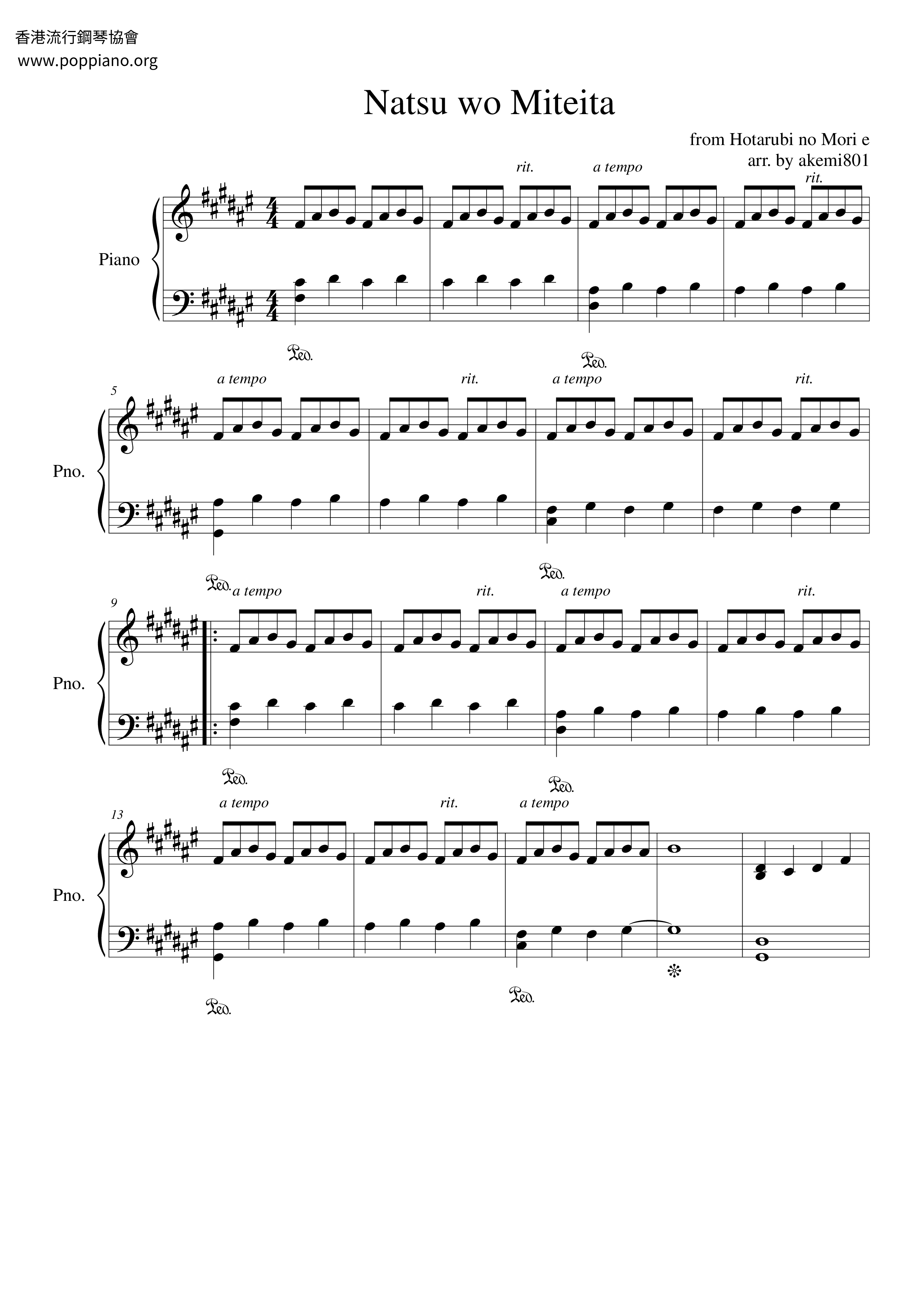 Natsu Wo Miteita Score