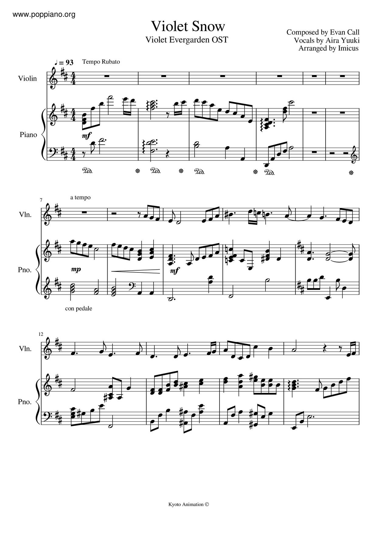Violet Snow (Violet Evergarden OST) Score