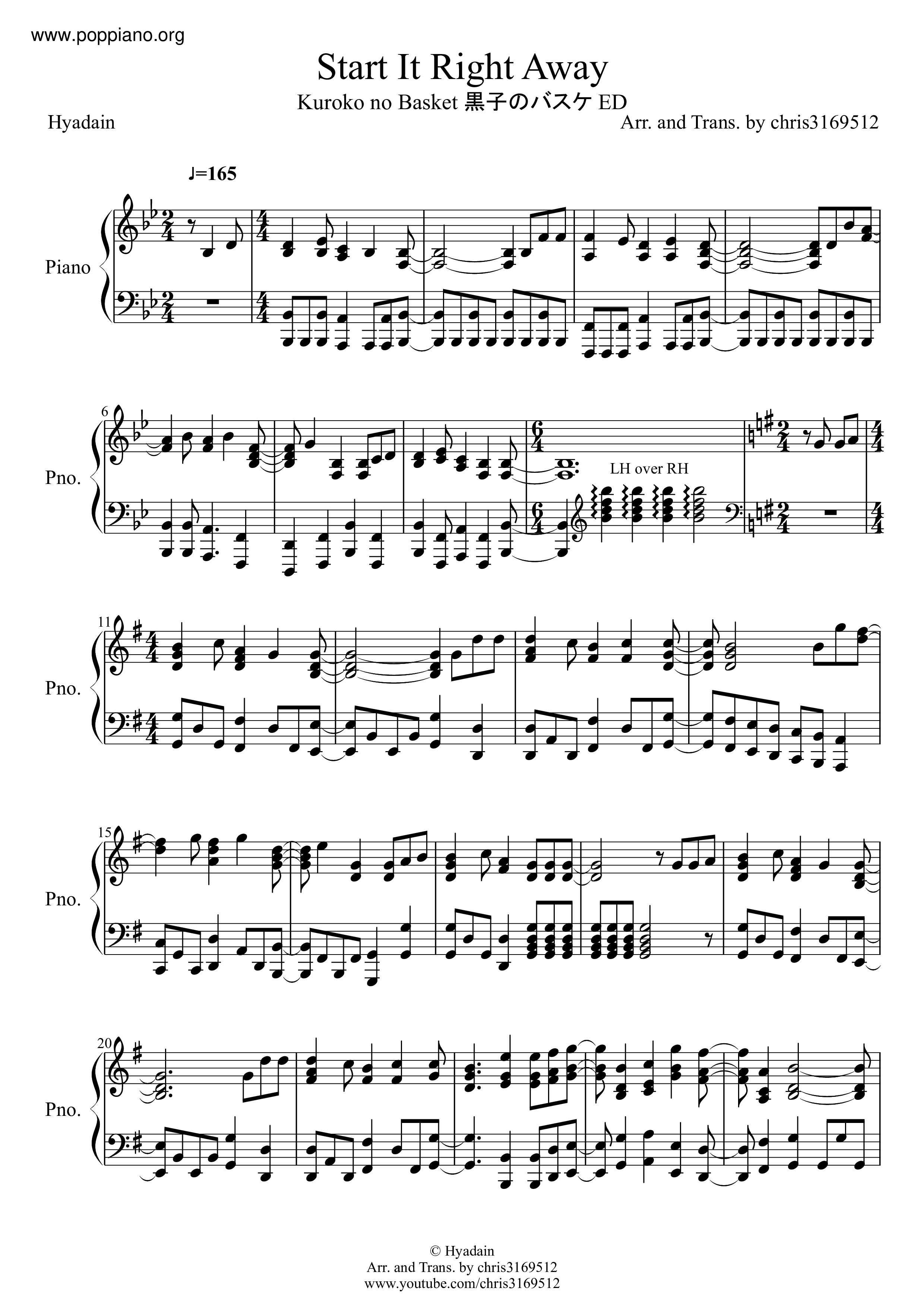 Start It Right Away Score