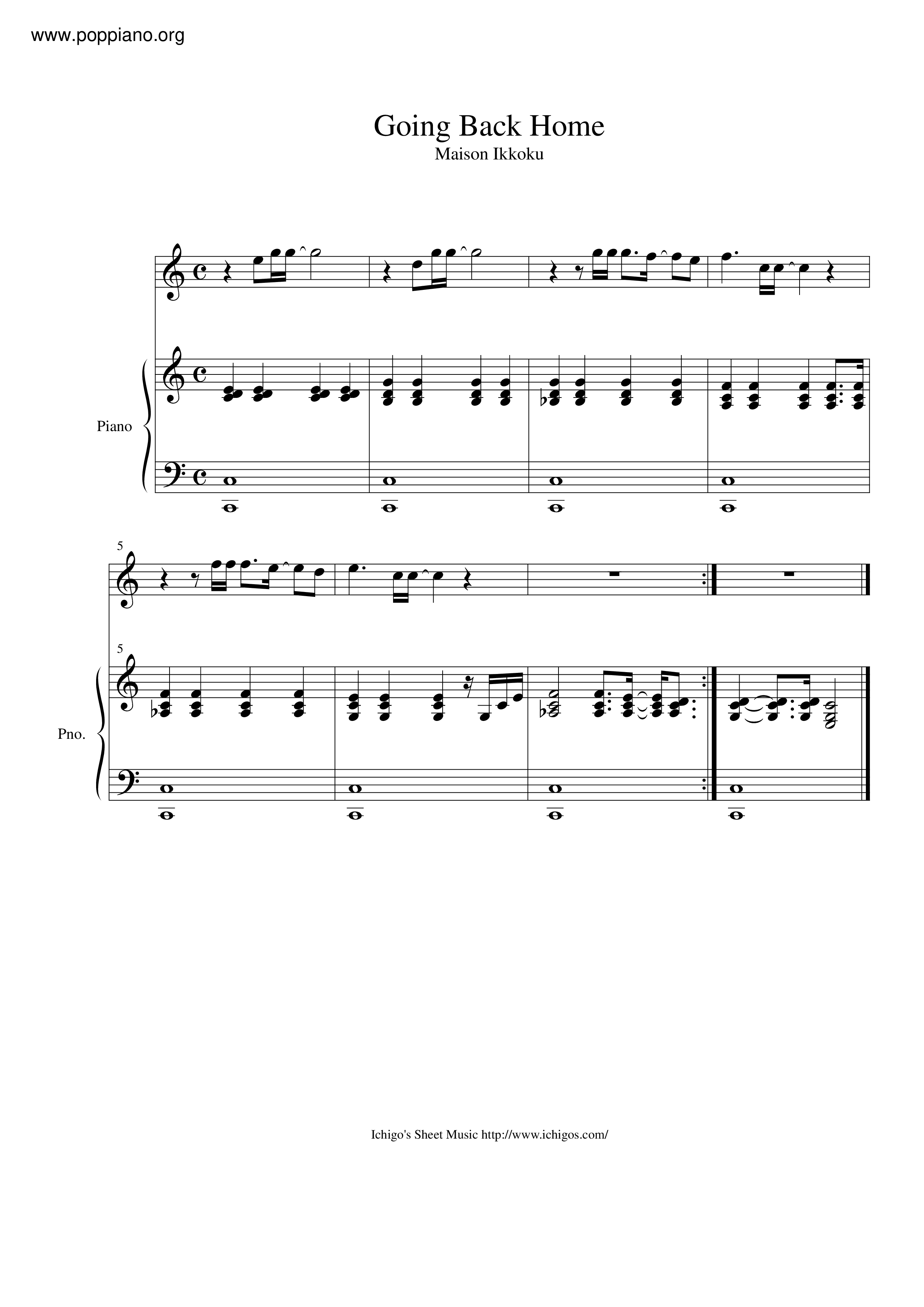 Maison IkkokuGoing Back Home Sheet Music pdf, Free Score Download ★