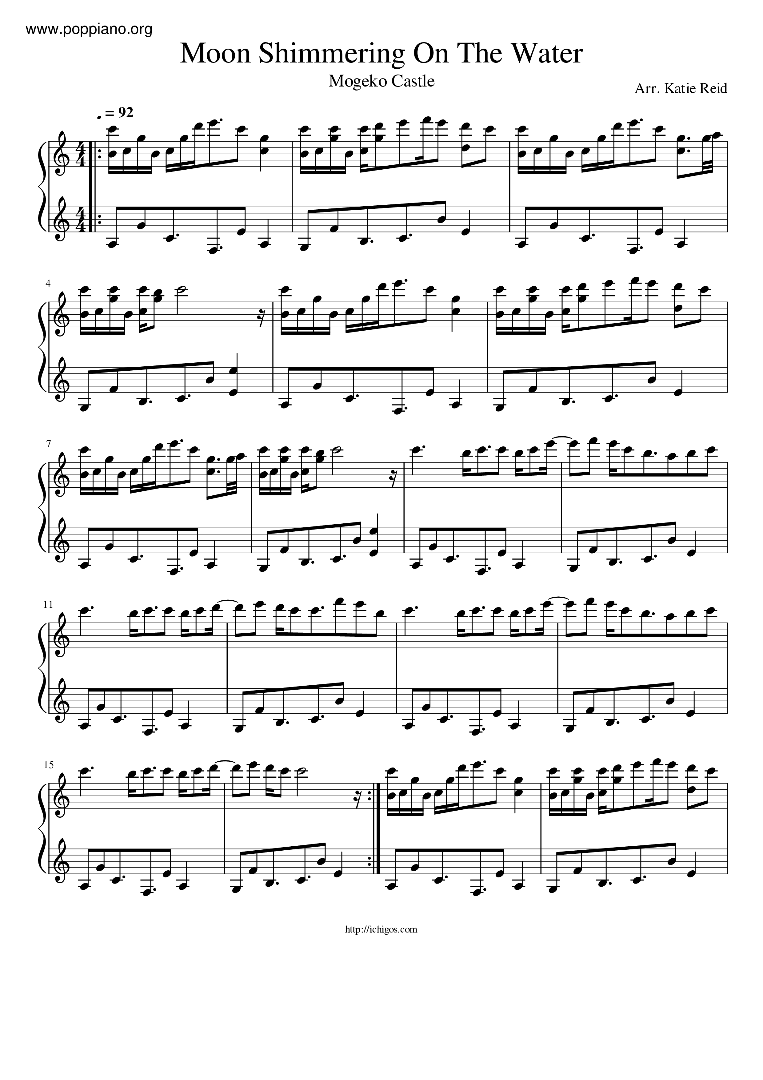 Moon Shimmering On The Water Score
