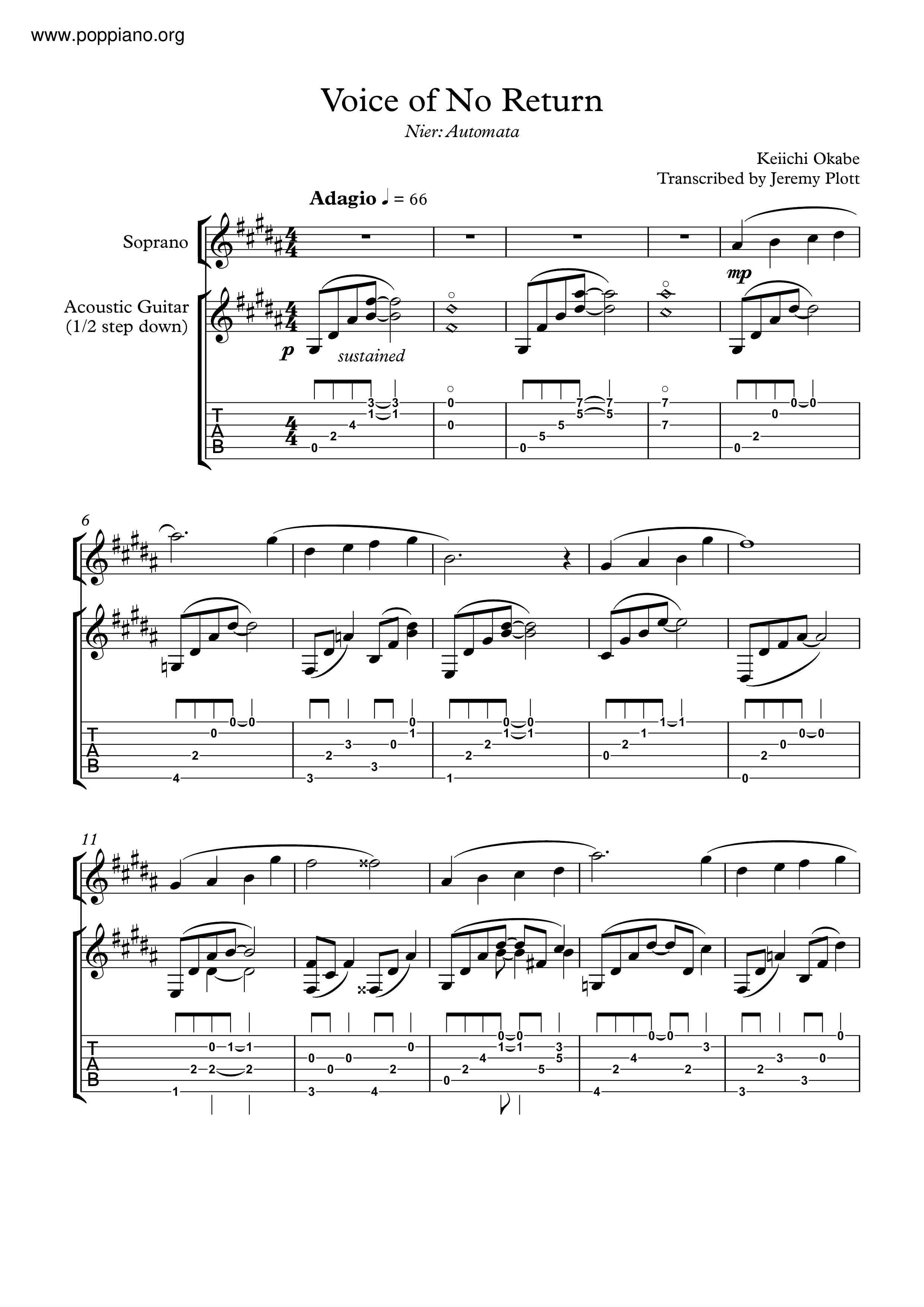 Voice Of No Return Score