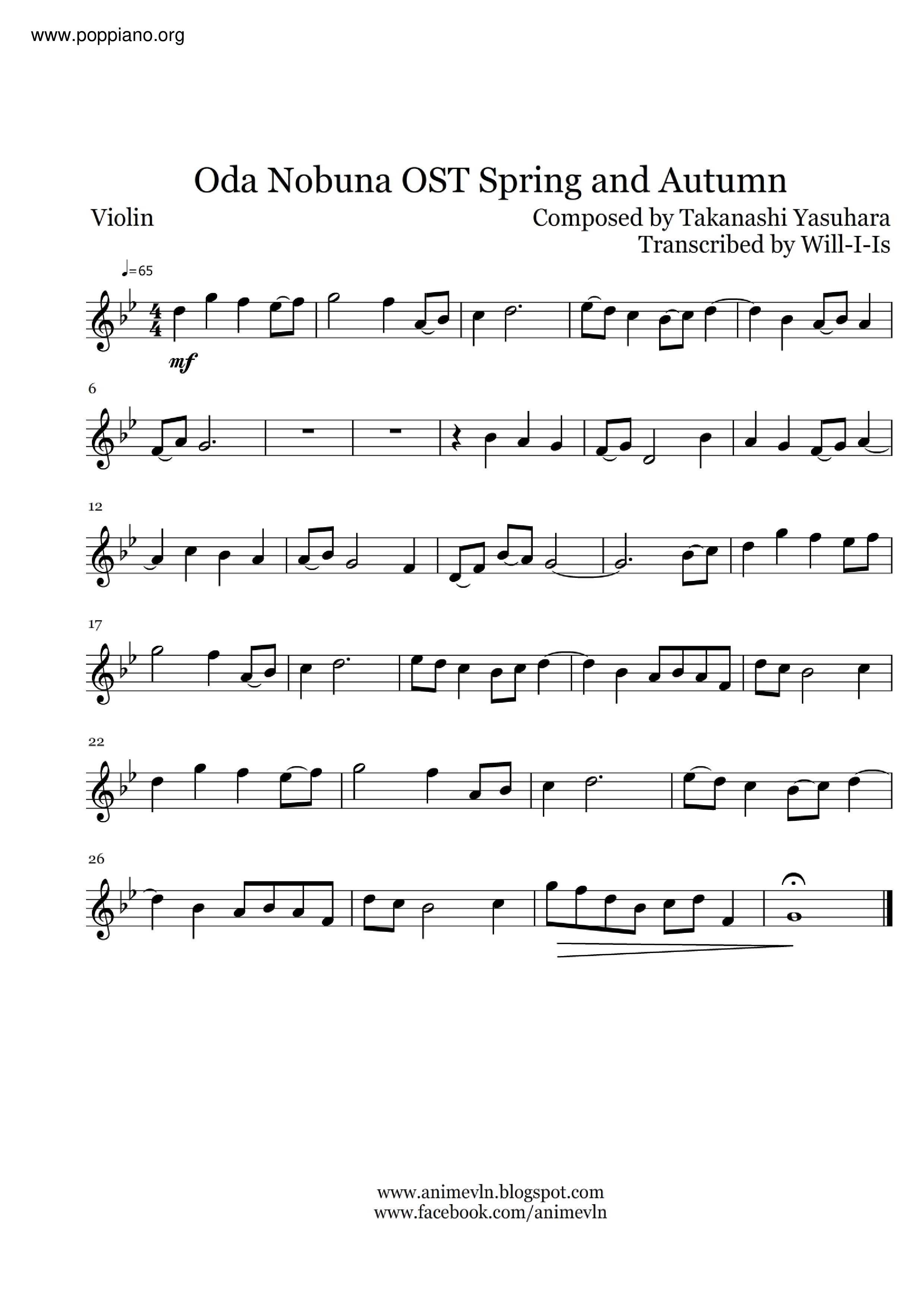 Spring And Autumn Score