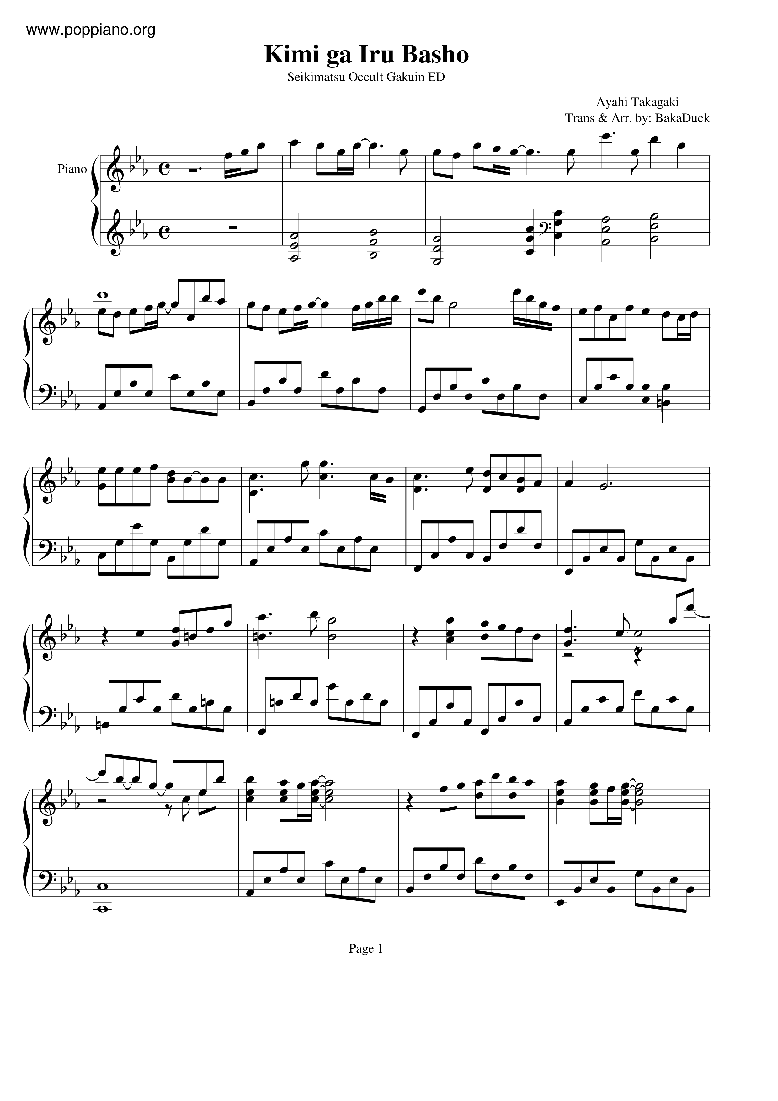 Kimi Ga Iru Basho Score