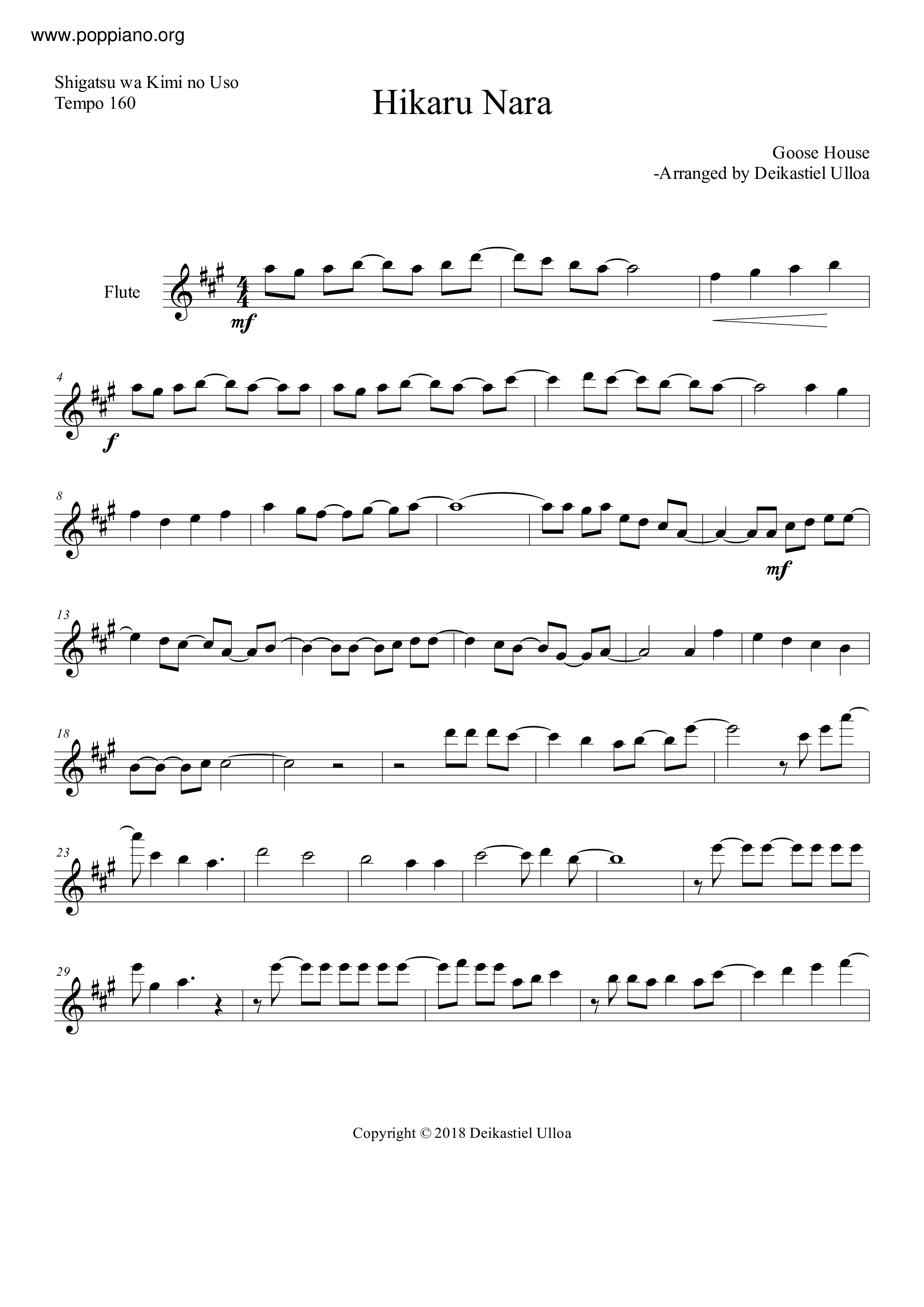 Shigatsu Wa Kimi No Uso - Hikaru Nara Score