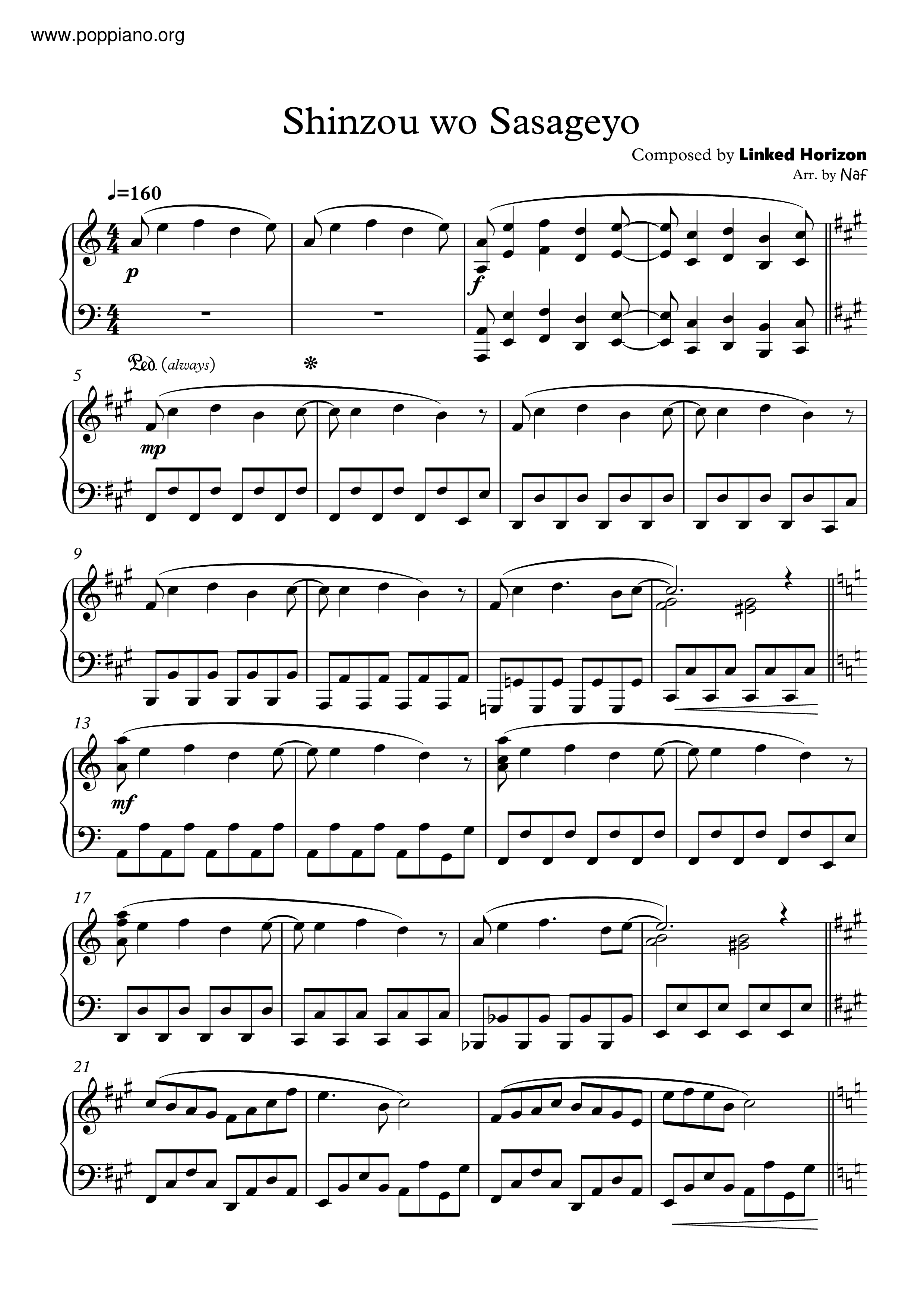 Shinzou Wo Sasageyo Score