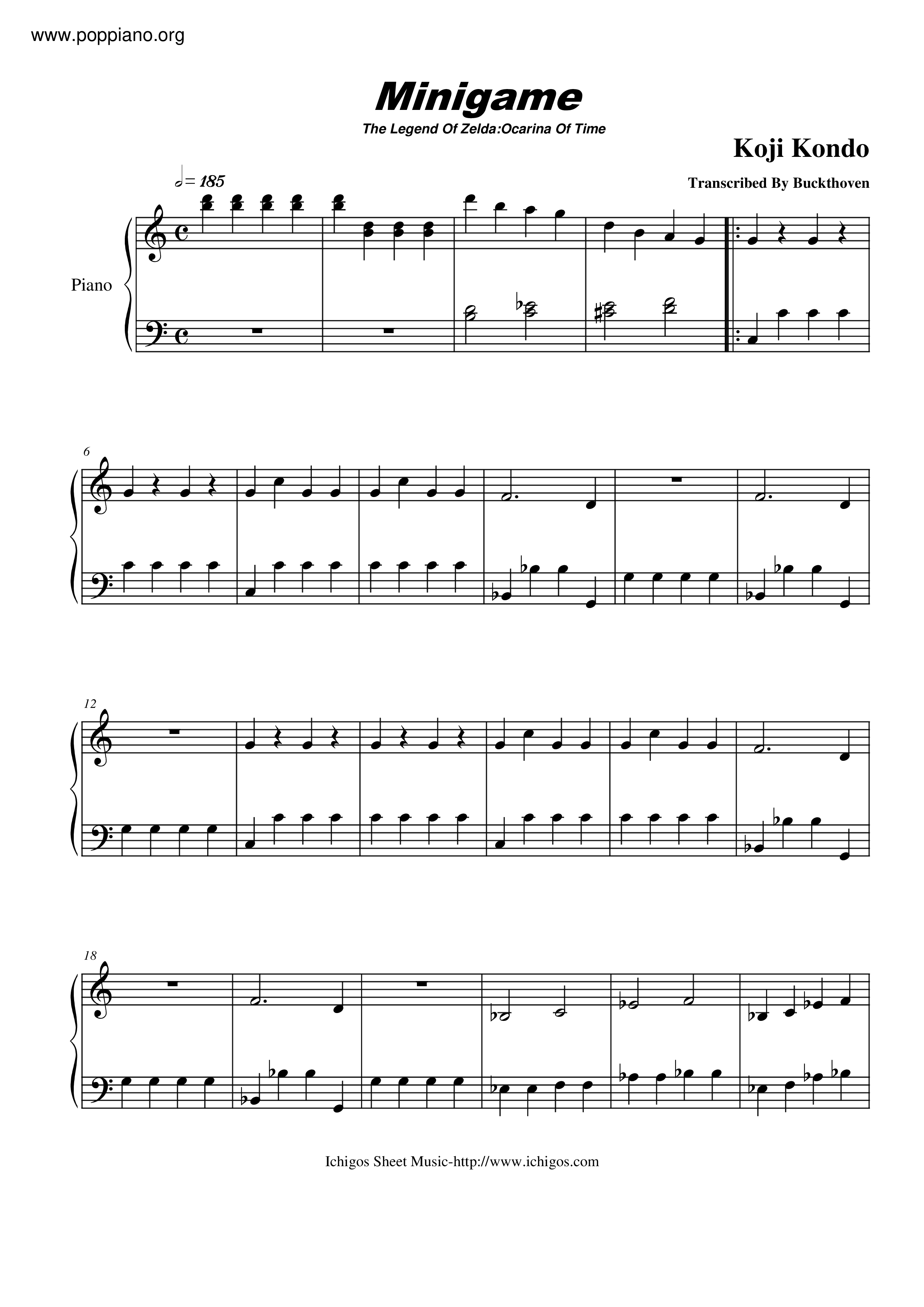 The Legend of Zelda Ocarina of TimeMini Game Sheet Music pdf, Free