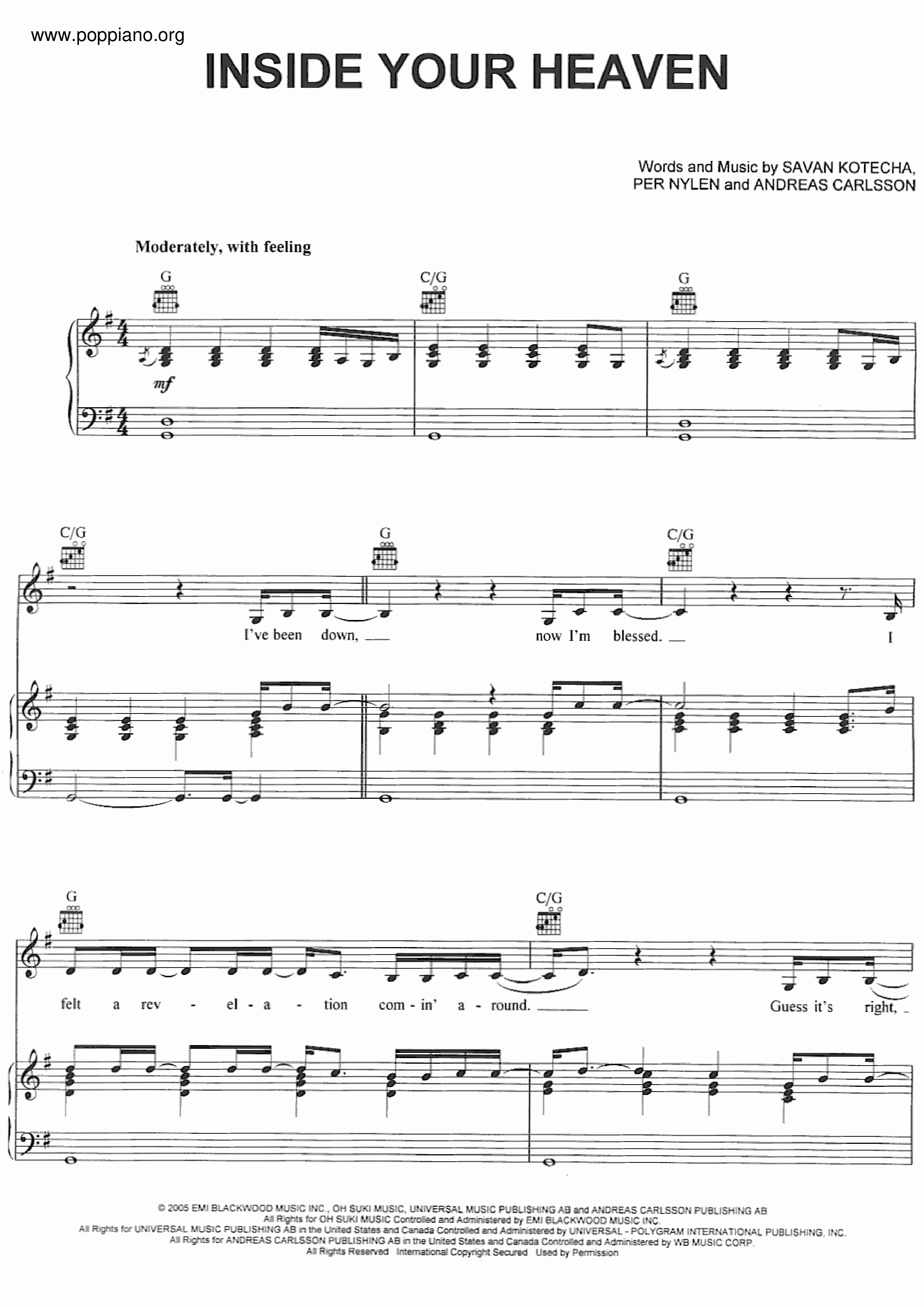 Inside Your Heaven Score