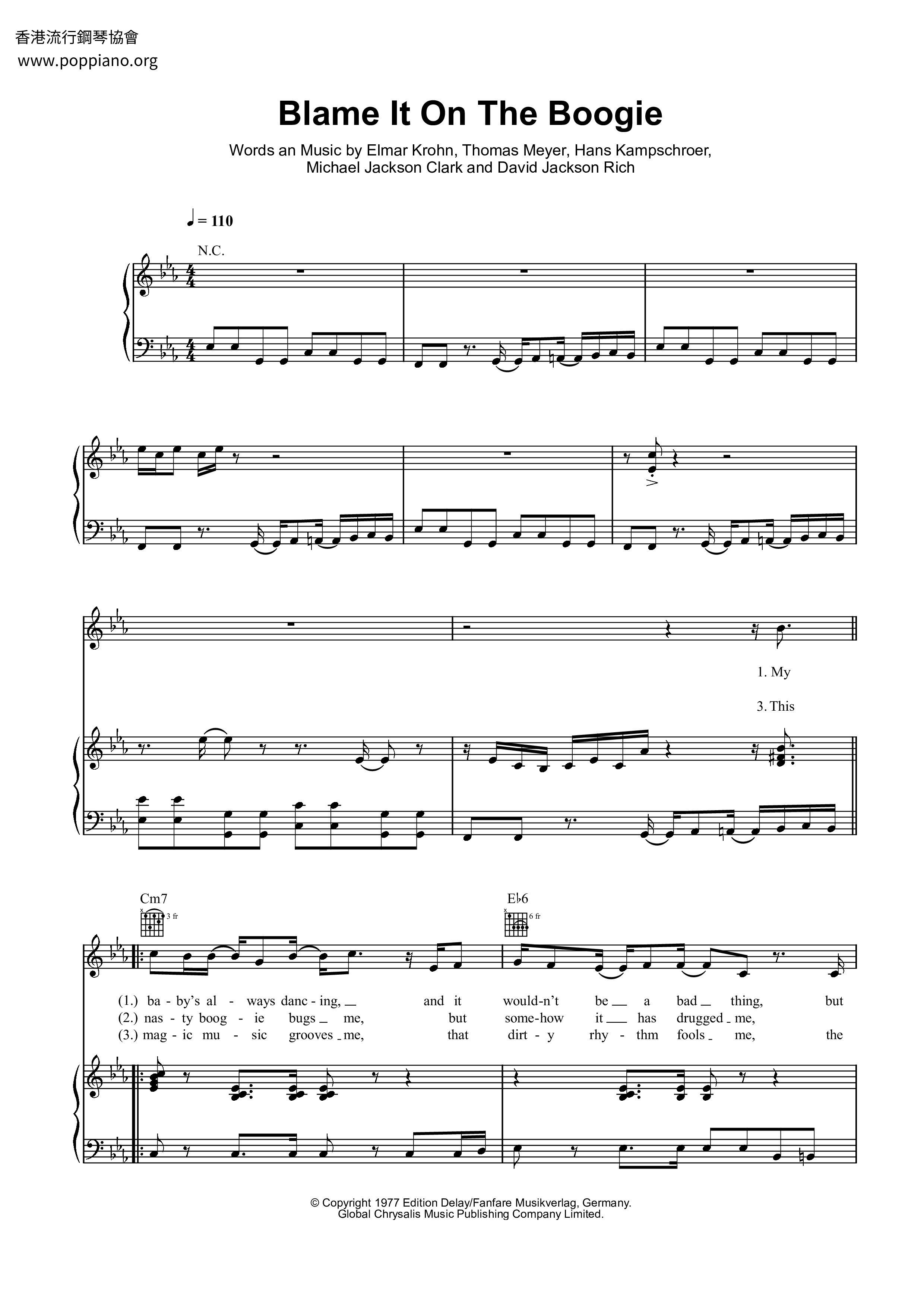 Blame It On The Boogie Score