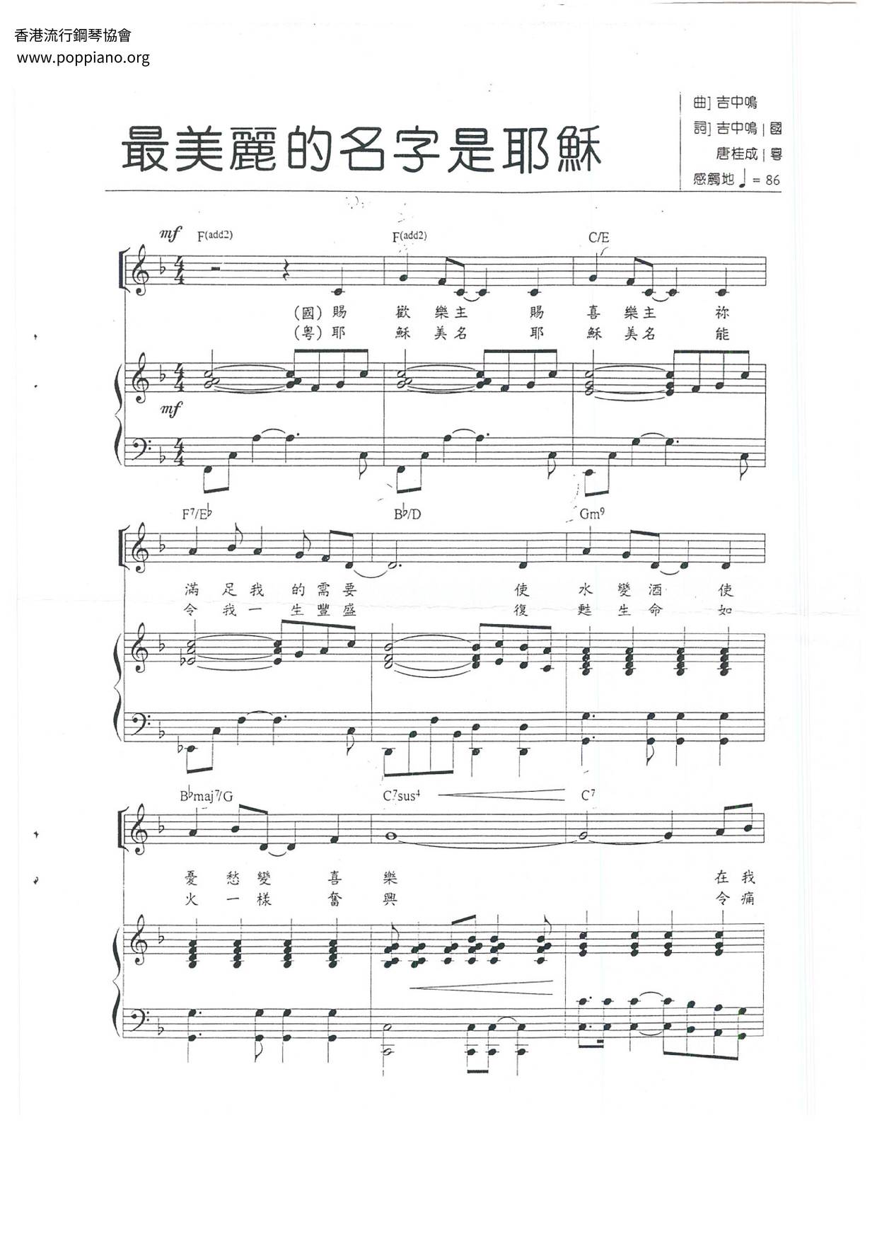 The Most Beautiful Name Is Jesus Score