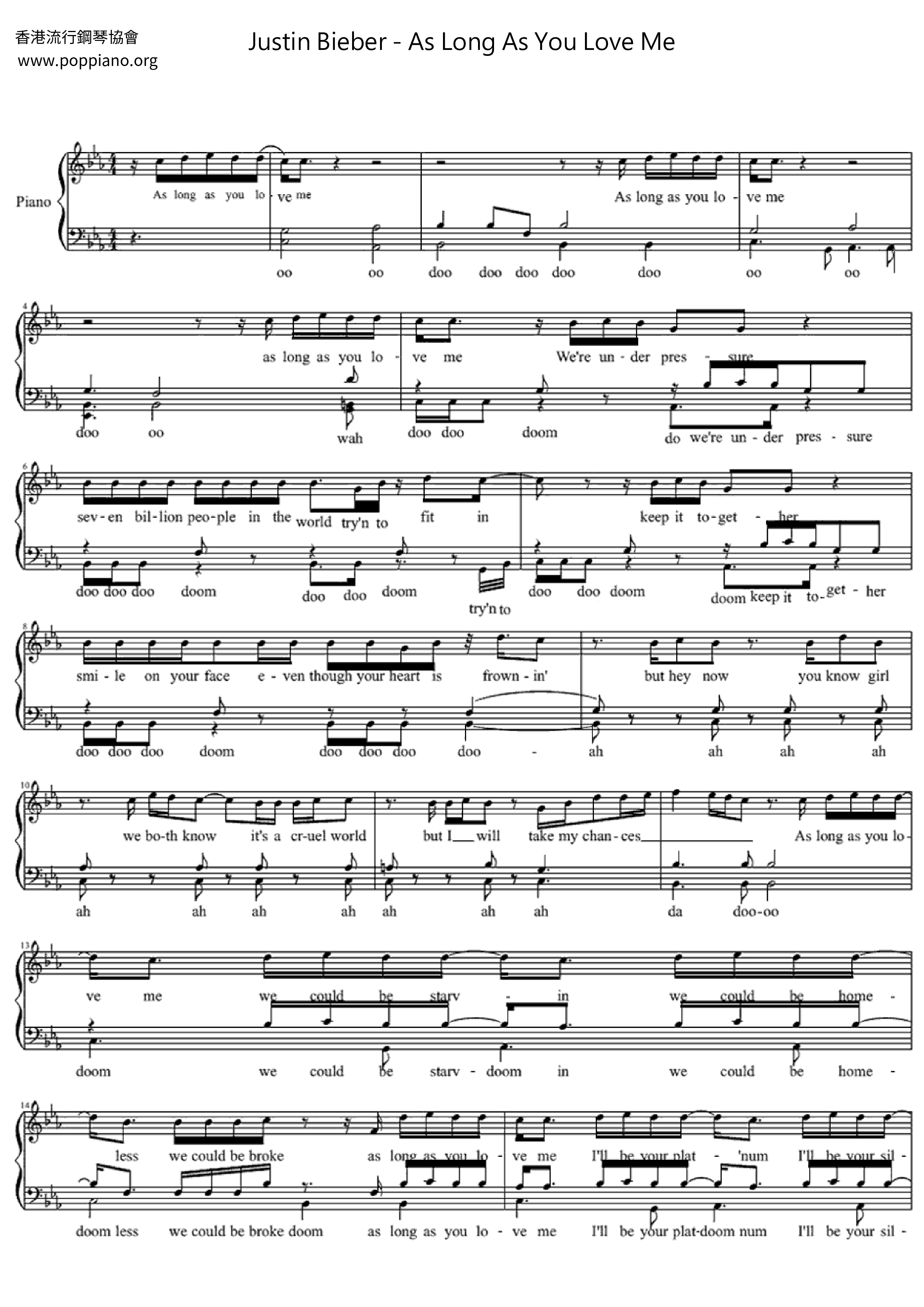As Long As You Love Me Score