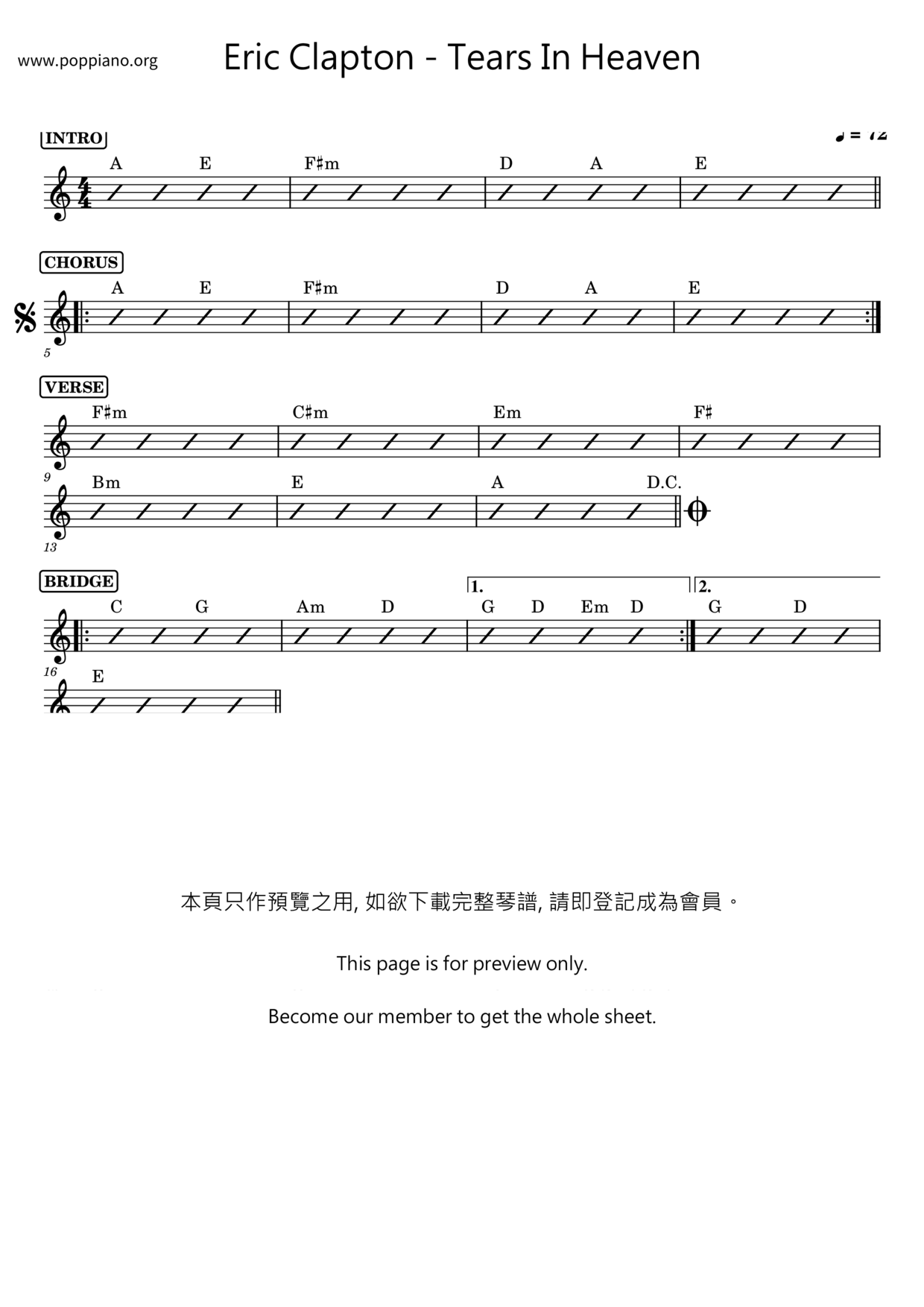 Tears In Heaven Score