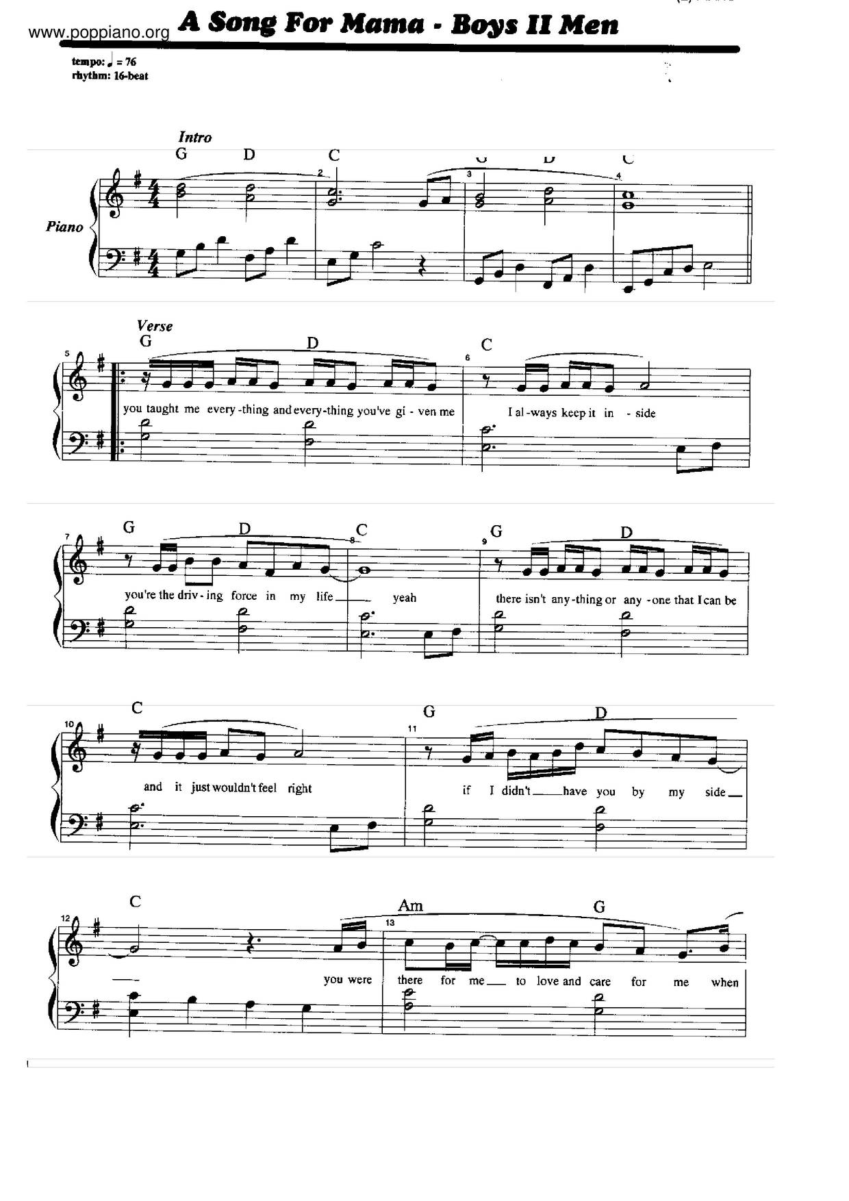 A Song For Mama Score