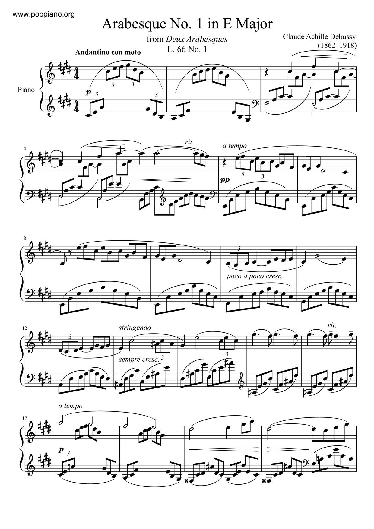 2 Arabesques, L. 66: No. 1 in E Major Score