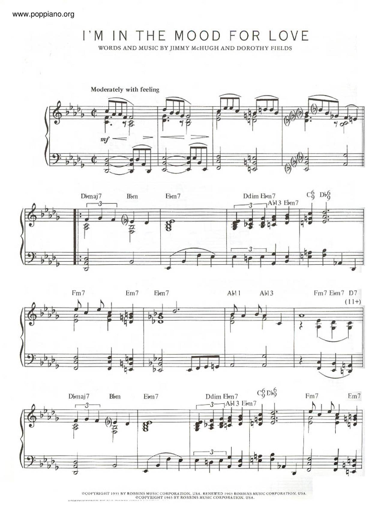 I'm In The Mood For Love Score