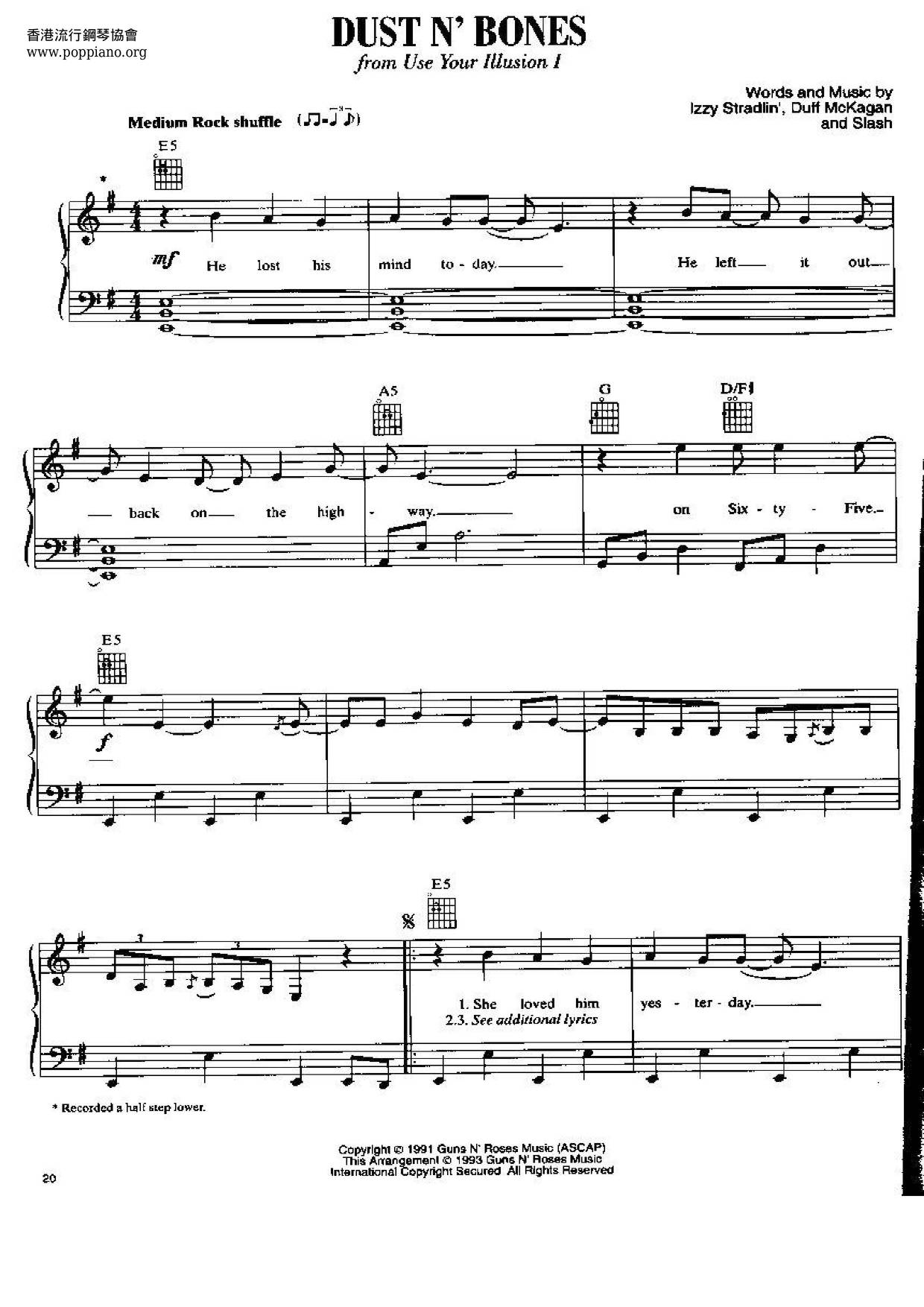 Guns N' RosesDust N' Bones Sheet Music pdf, Free Score Download ★