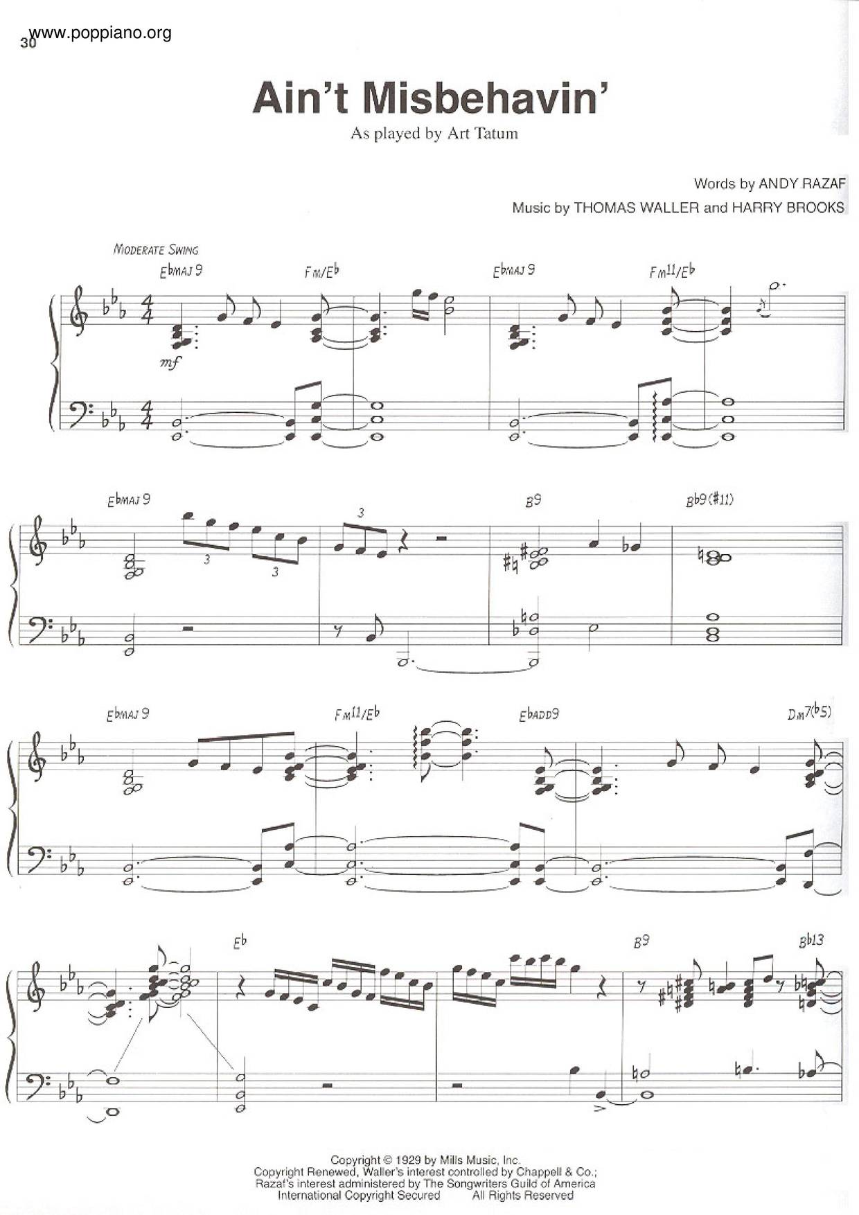 Ain't Misbehavin' Score