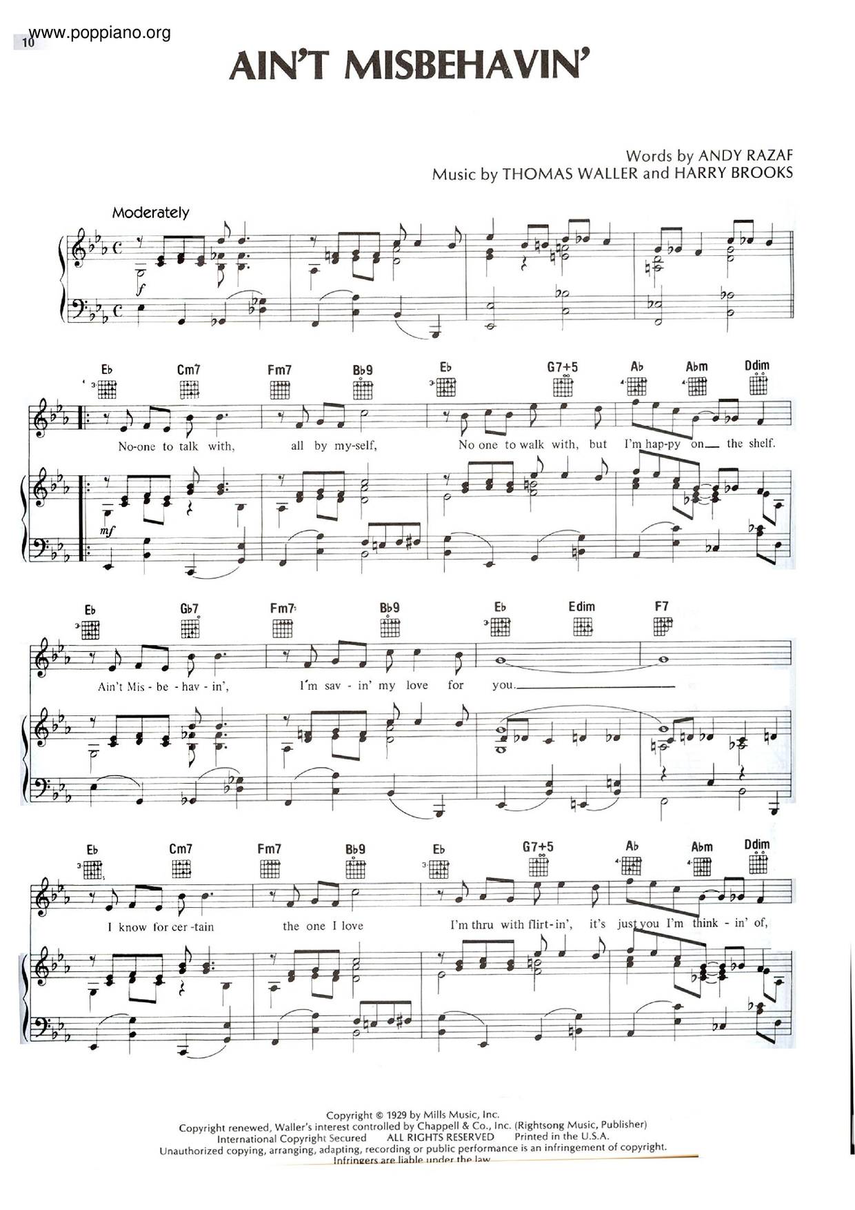 Ain't Misbehavin' Score