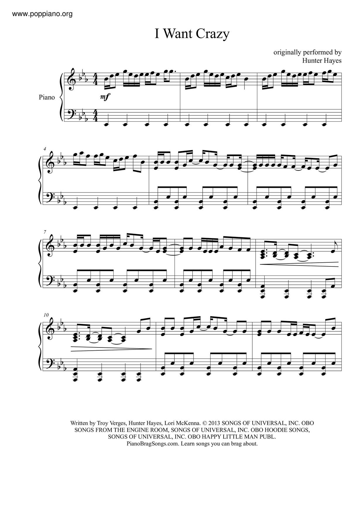 I Want Crazy Score