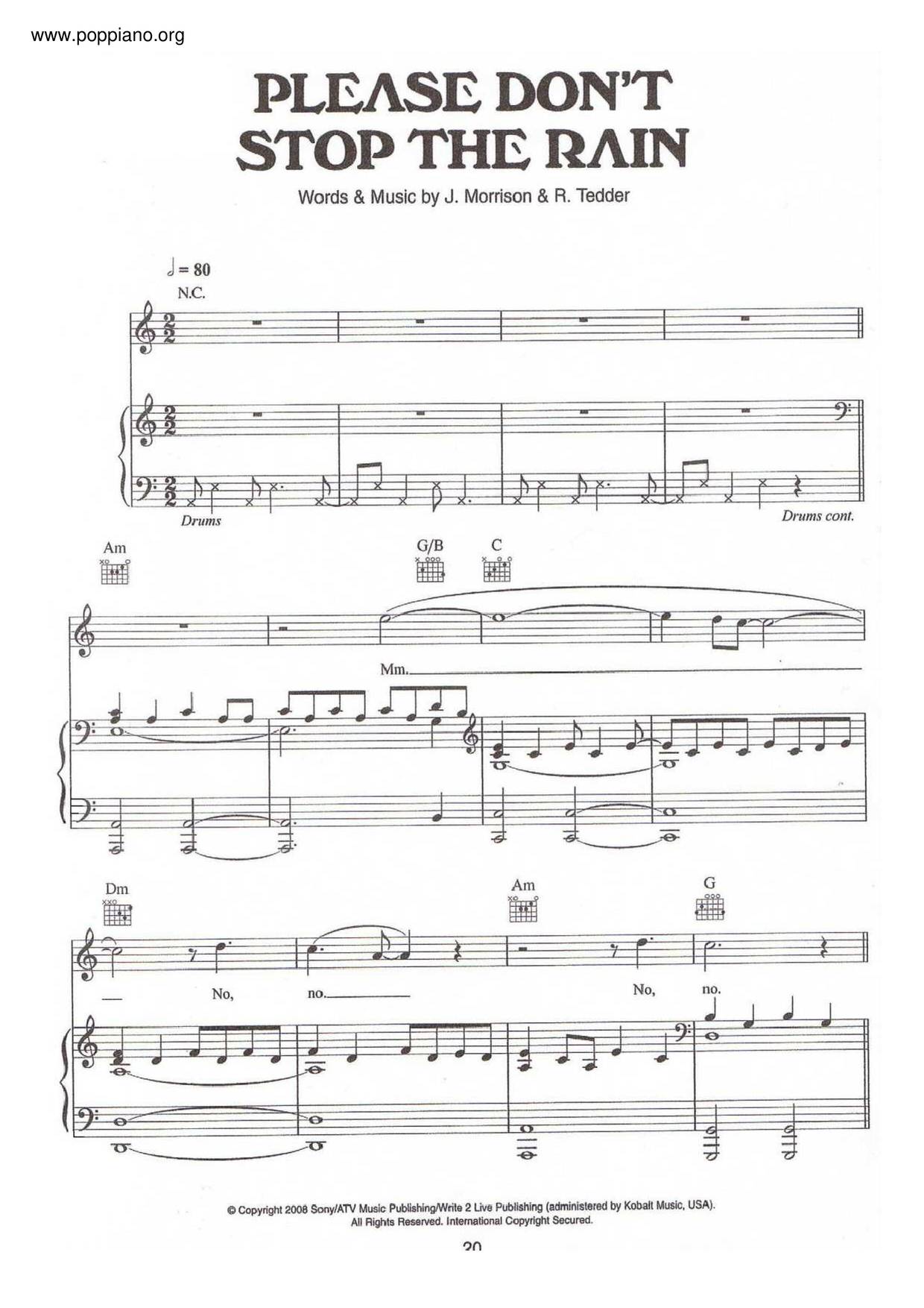 Please Don't Stop The Rain Score