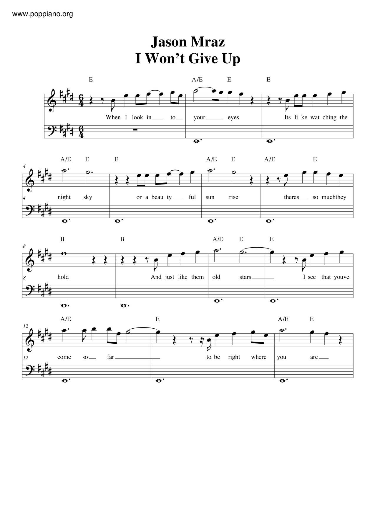 I Won't Give Up Score