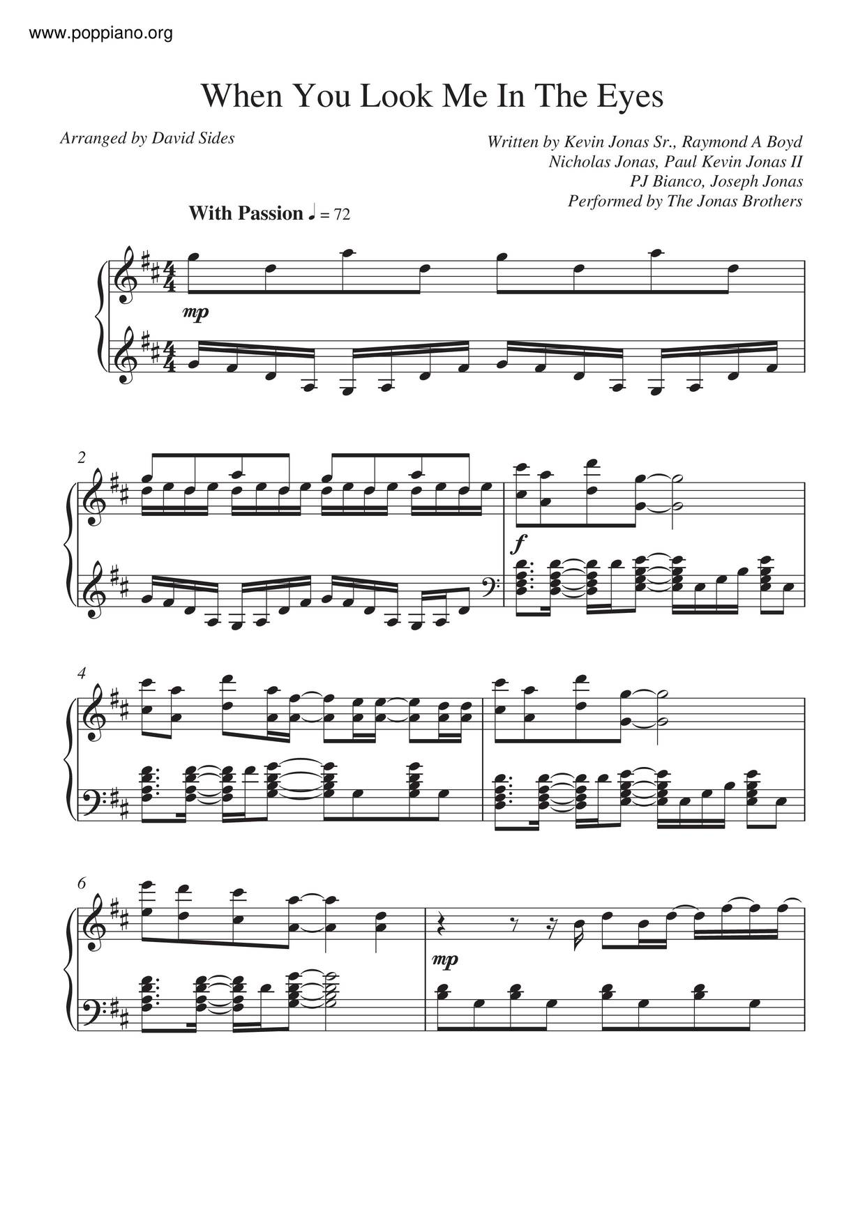 Jonas BrothersWhen You Look Me In The Eyes Sheet Music pdf, Free Score Download ★