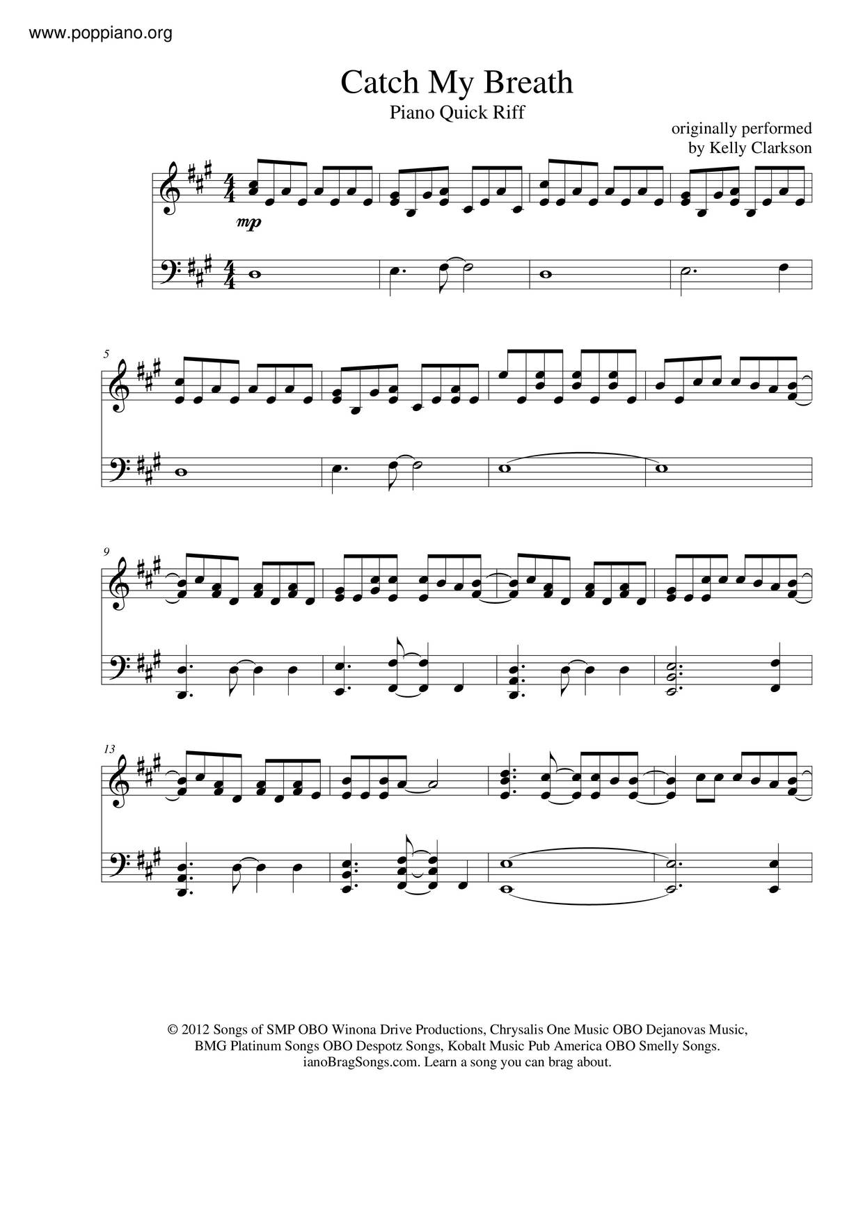 Kelly ClarksonCatch My Breath Sheet Music pdf, Free Score Download ★