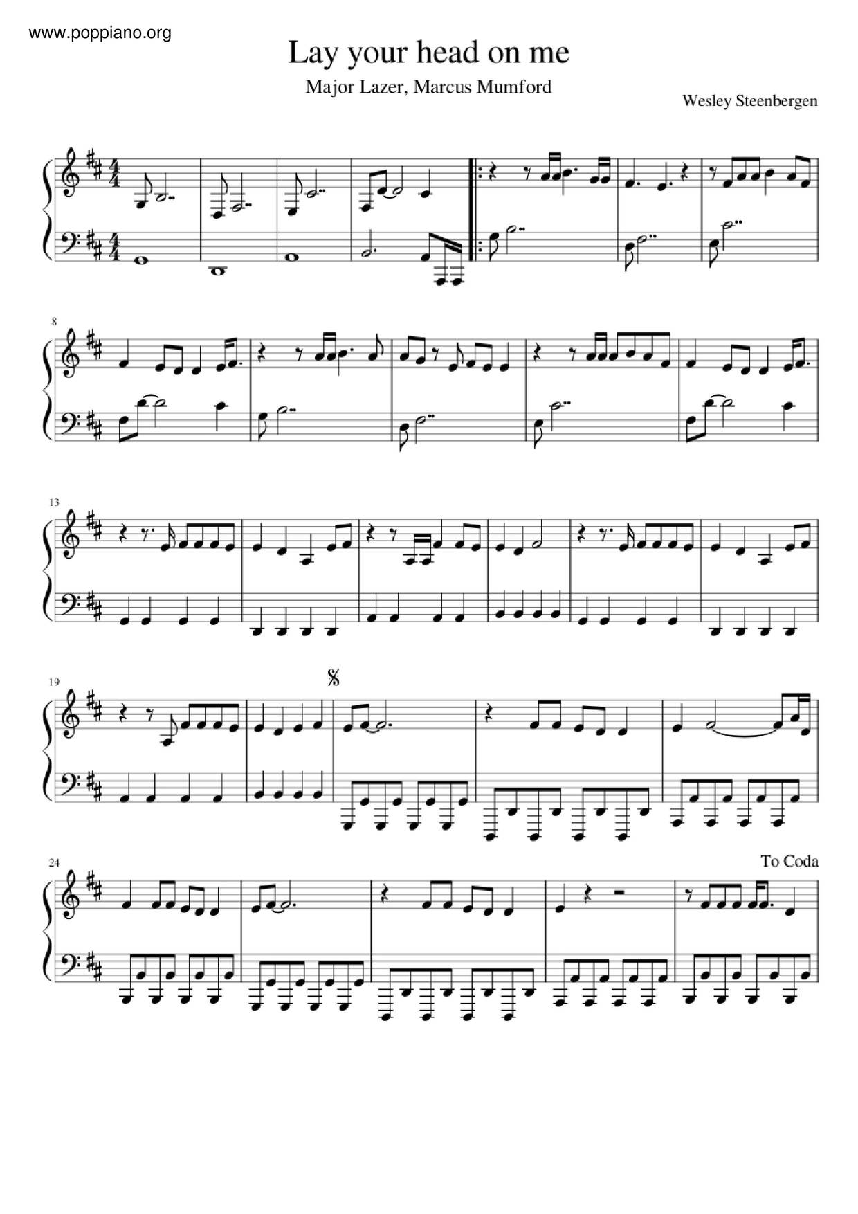 Lay Your Head On Me Score