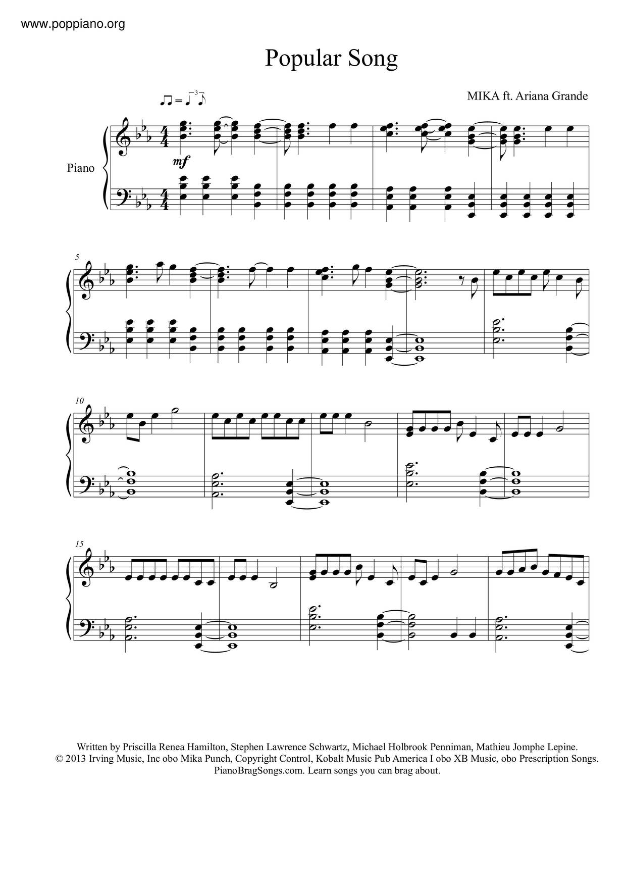 Ingang nep Lastig ☆ Mika, Ariana Grande-Popular Song Sheet Music pdf, - Free Score Download ☆