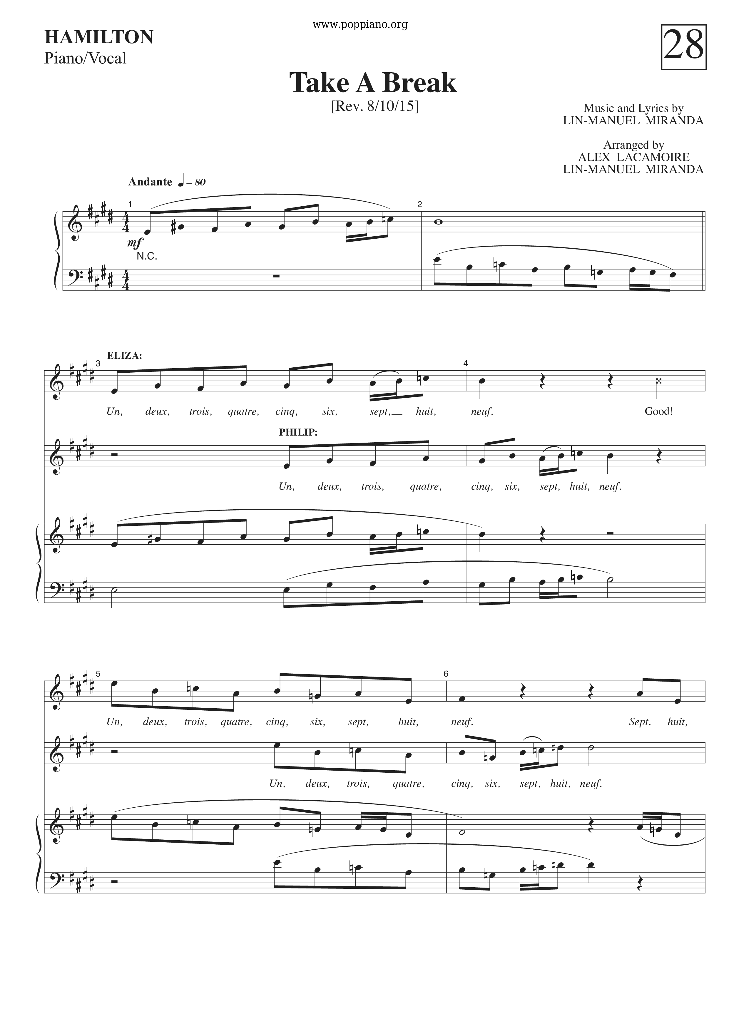 Hamilton - Take A Break Score