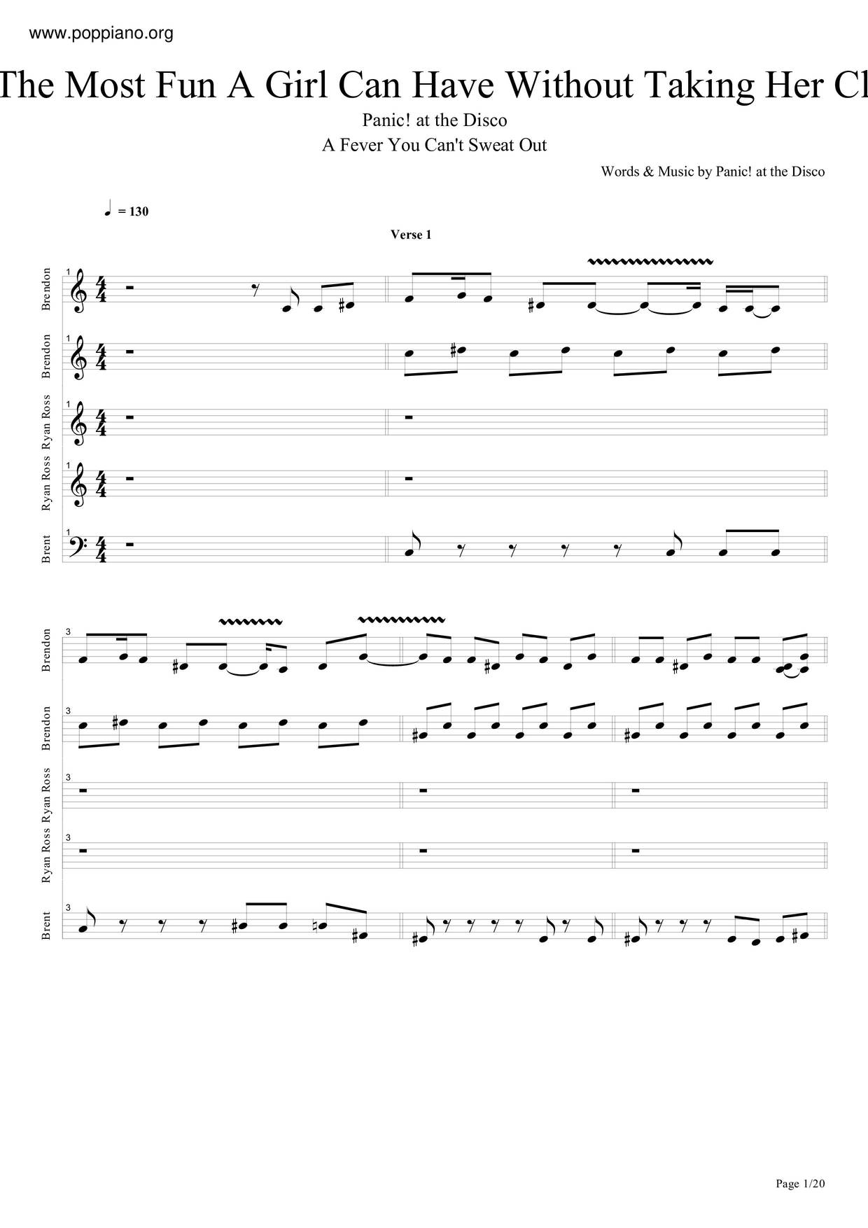 Panic at the disco lying is the most fun sheet music pdf free score