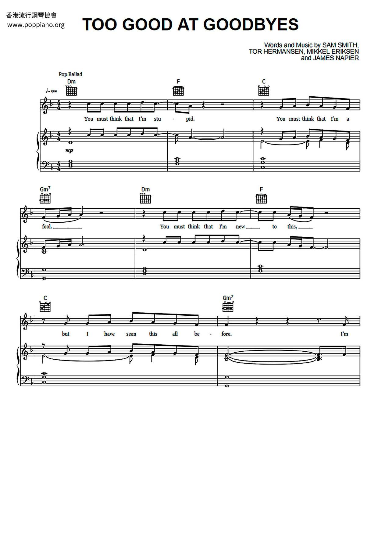 Too Good At Goodbyes Score
