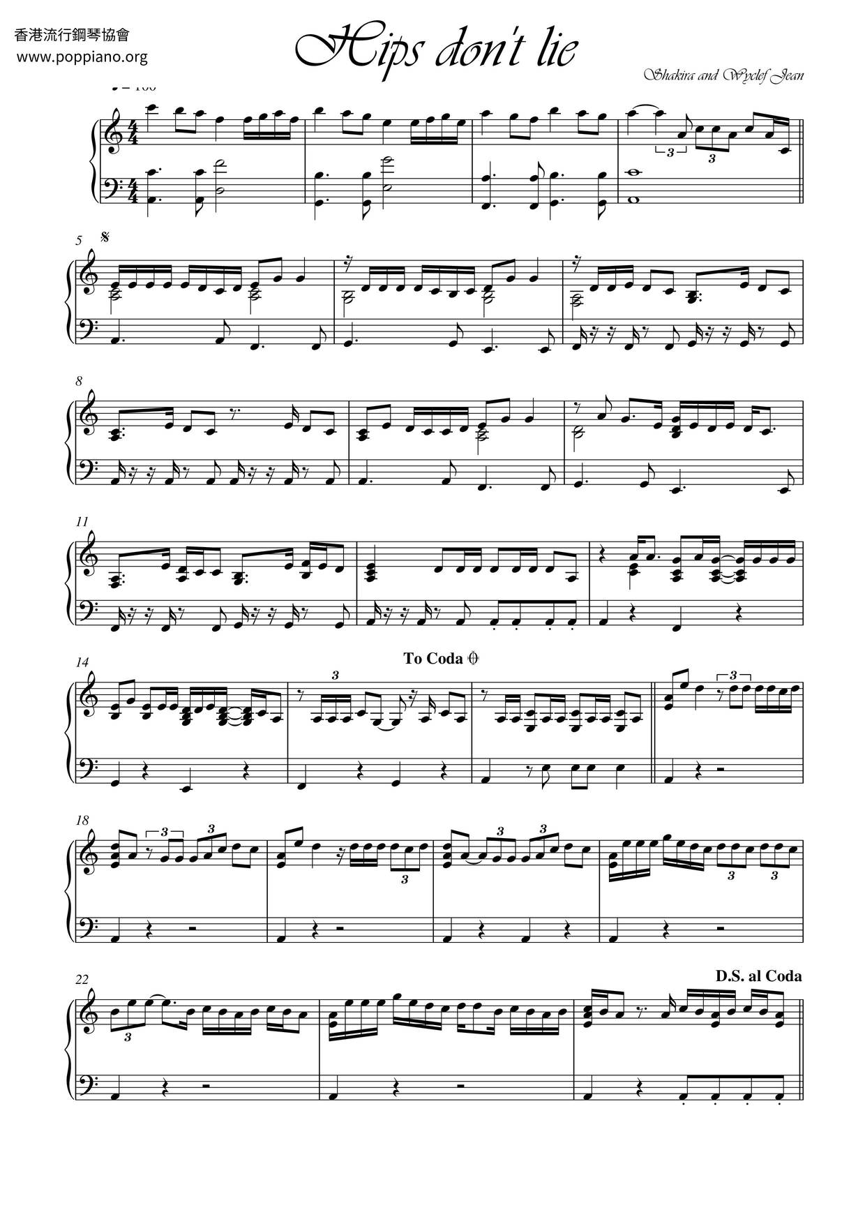 Hips Don't Lie (feat. Wyclef Jean) Score