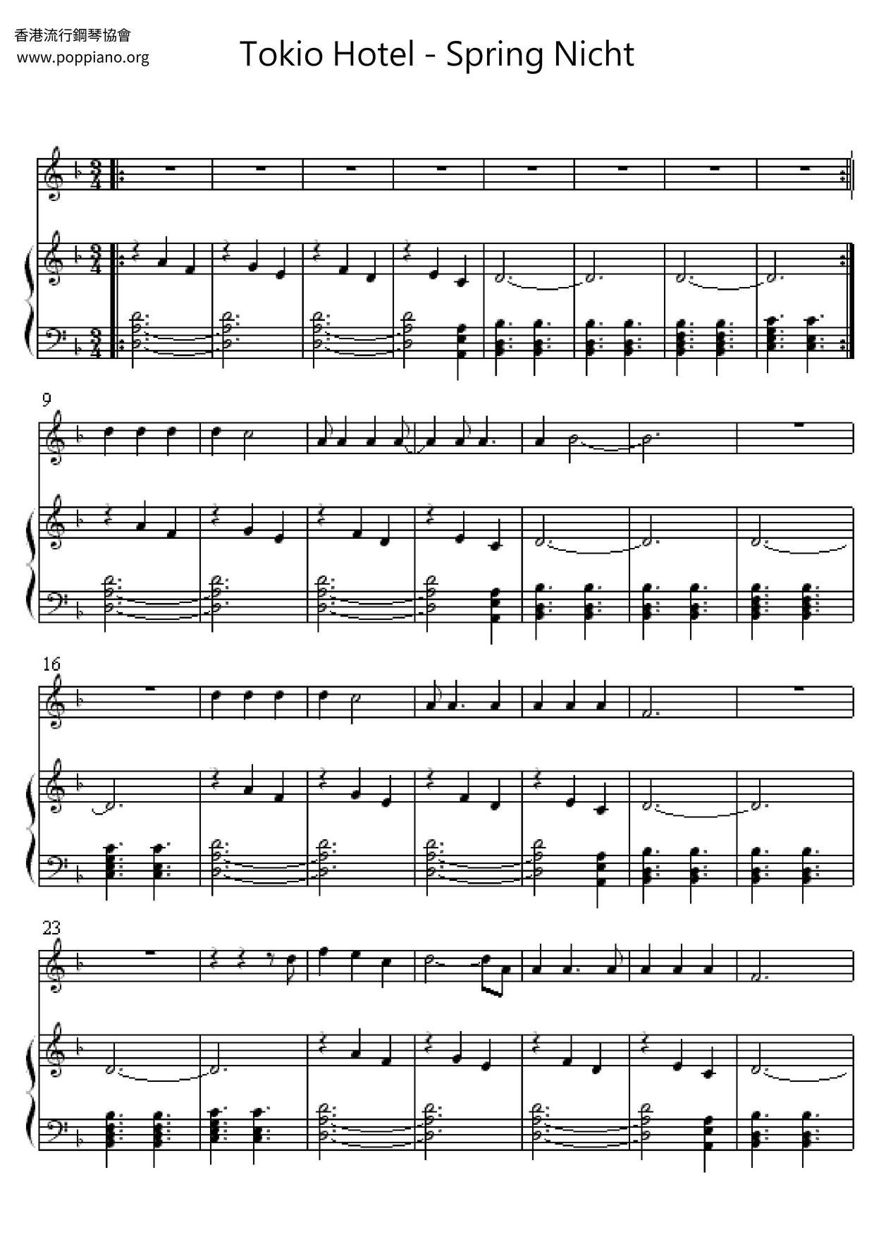 Tokio HotelSpring Nicht Sheet Music pdf, Free Score Download ★ Tokio HotelSpring Nicht Sheet Music pdf, Free Score Download ★