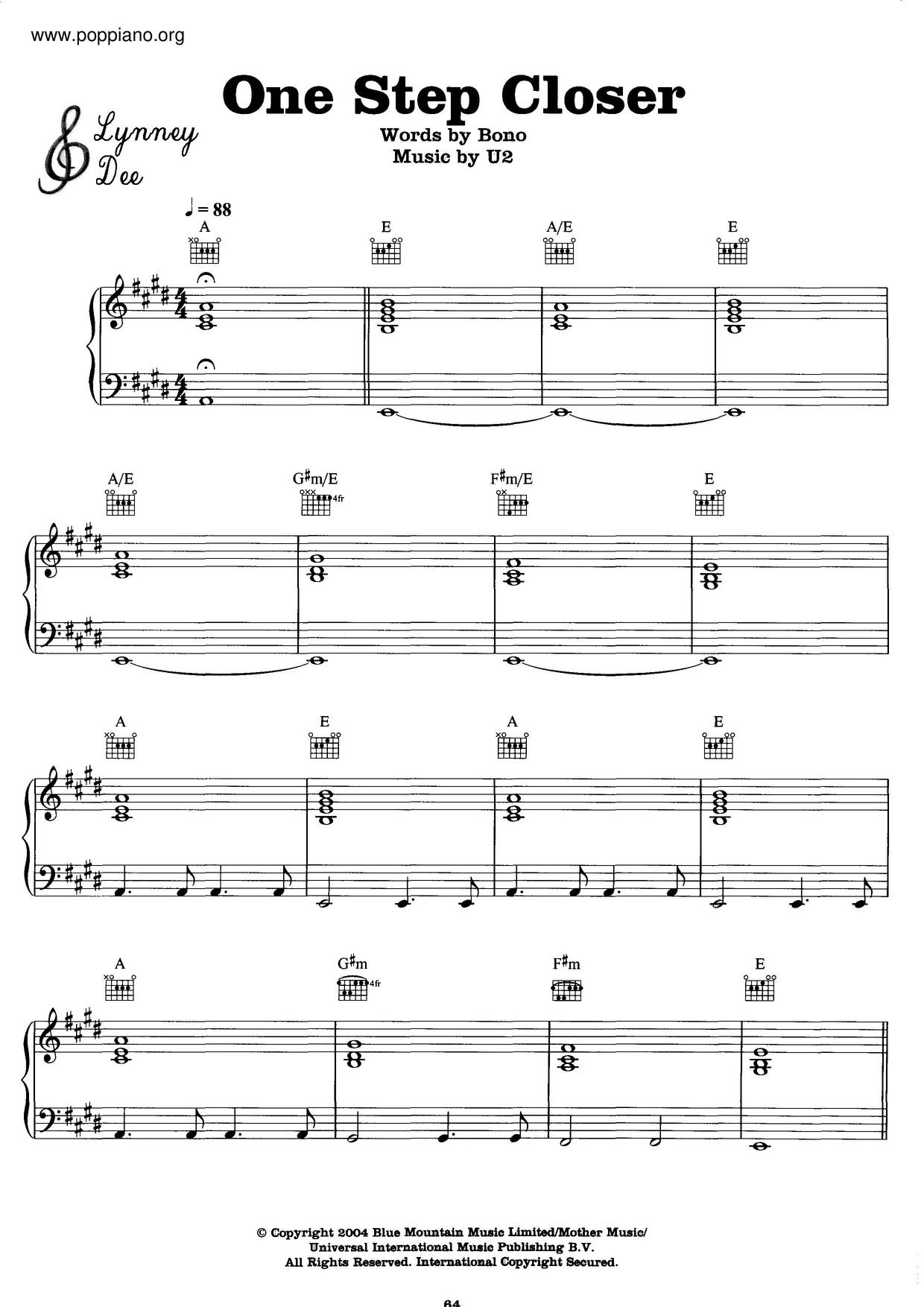 U2One Step Closer Sheet Music pdf, Free Score Download ★