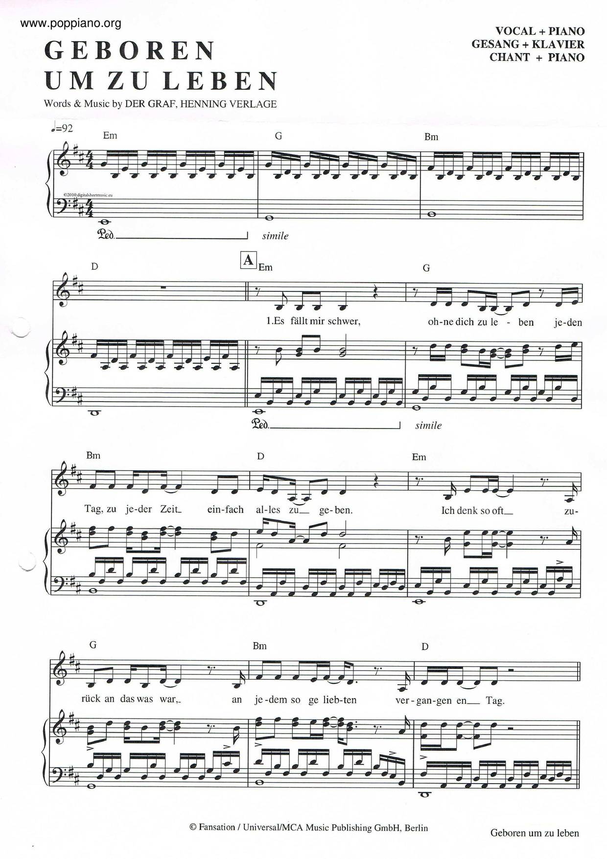Geboren Um Zu Leben Score