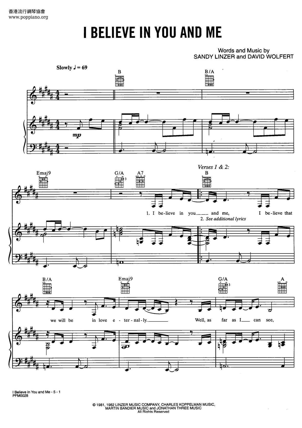I Believe In You And Me Score