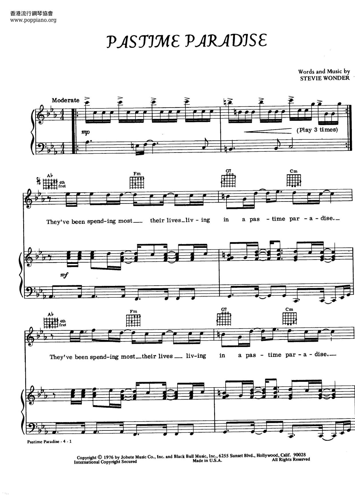 ☆ Stevie Wonder-Pastime Paradise Sheet Music pdf, -パスタイム