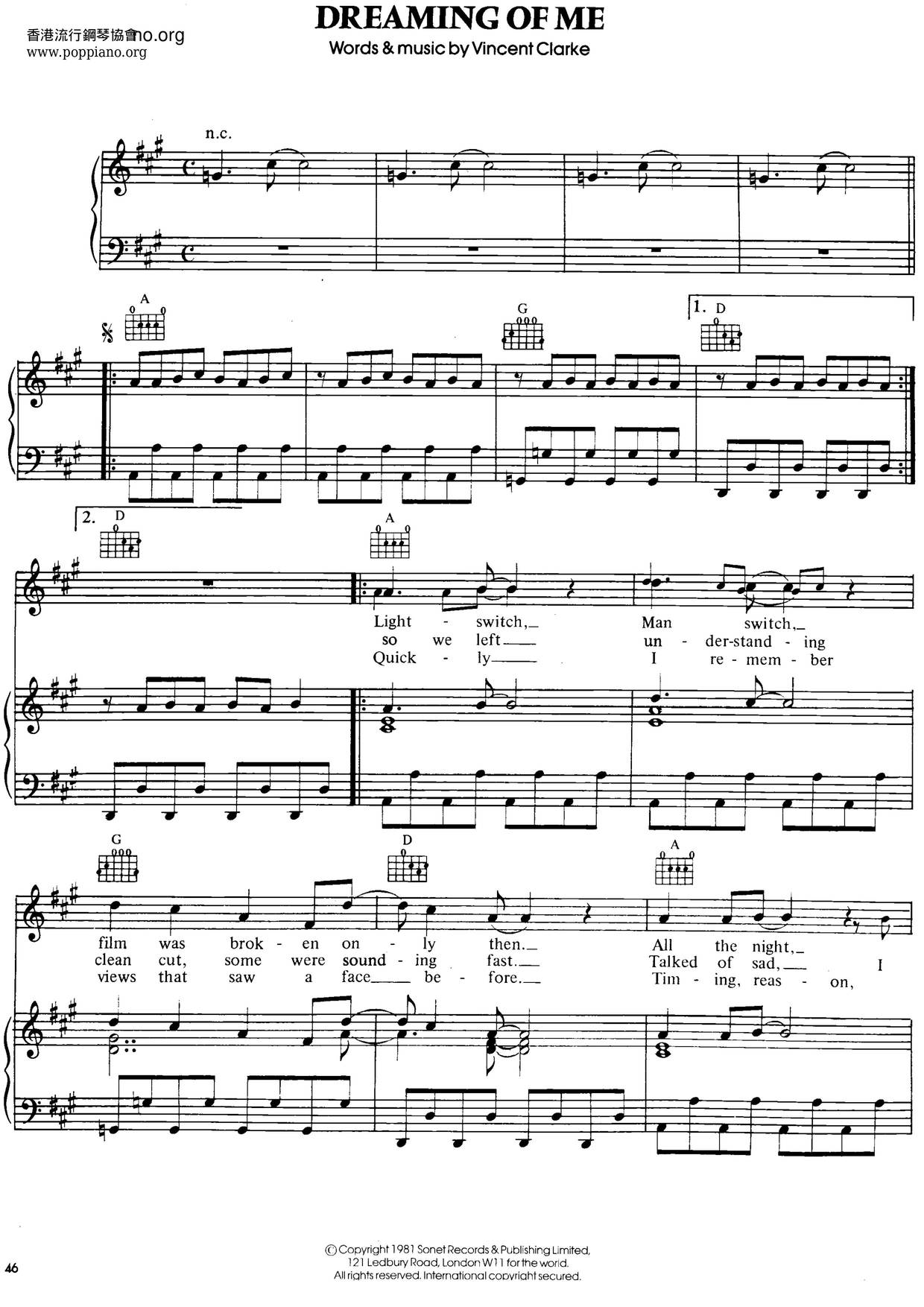 Dreaming Of Me Score